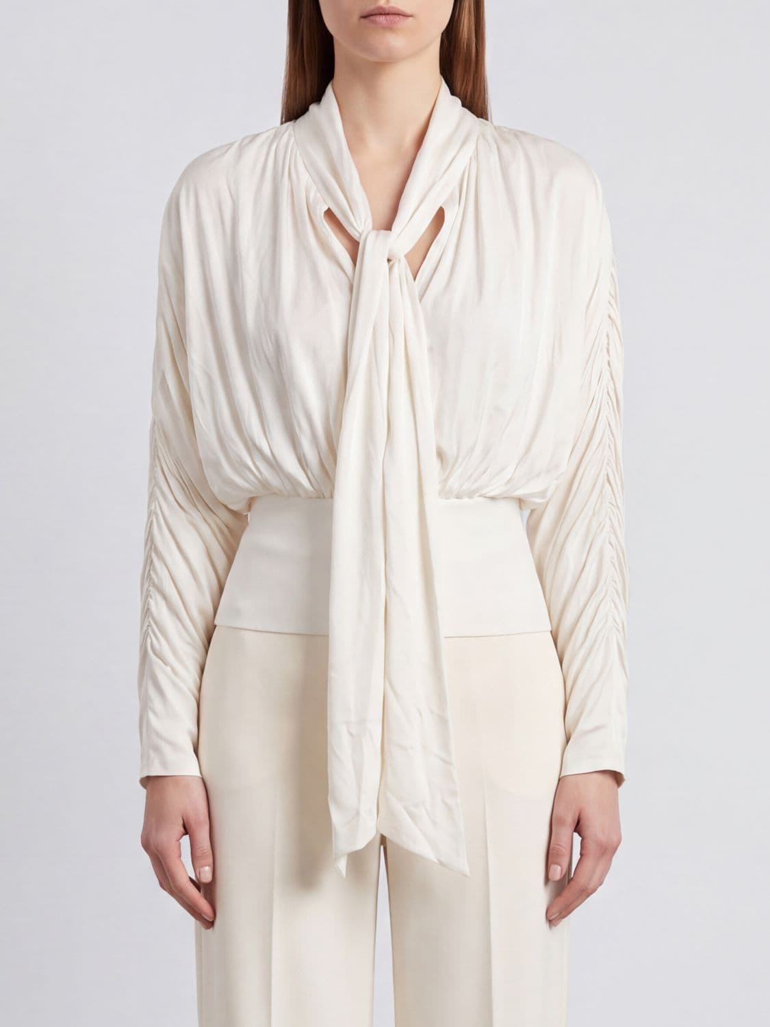 Self-Portrait Draped Viscose Jersey Blouse with an Elegant Scarf Neck