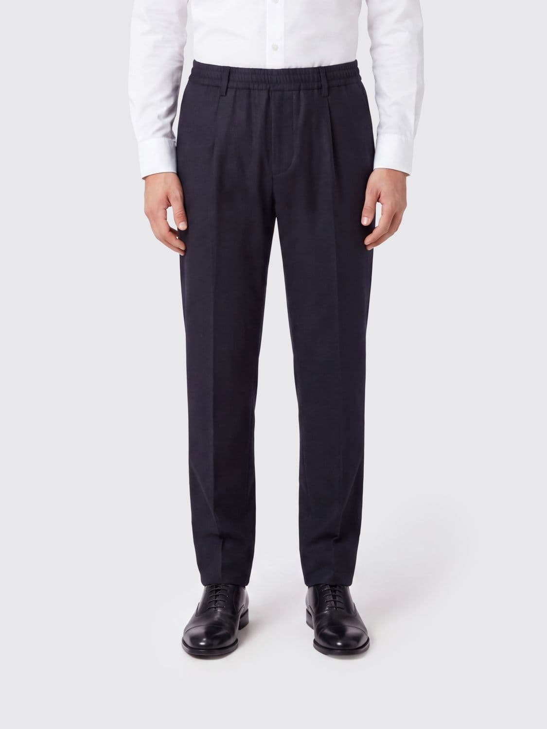 Eleventy Straight Fit Wool and Cashmere Trousers with Elasticated Waist