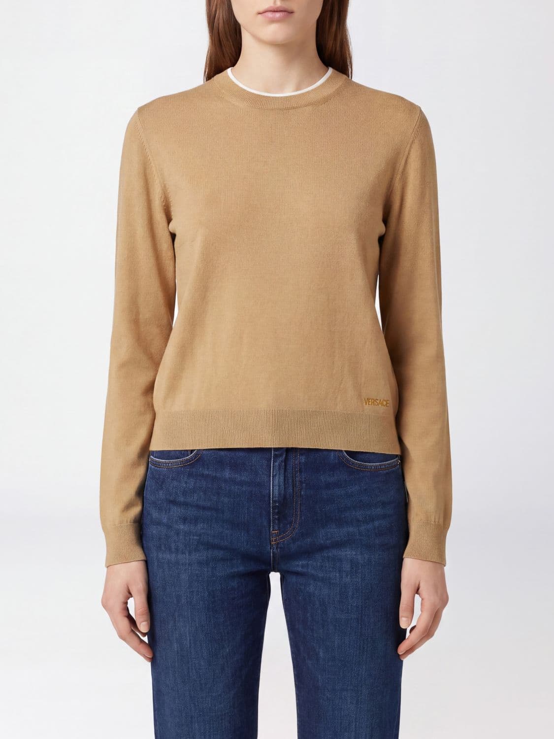 Versace Wool Crewneck Jumper with Ribbed Trims