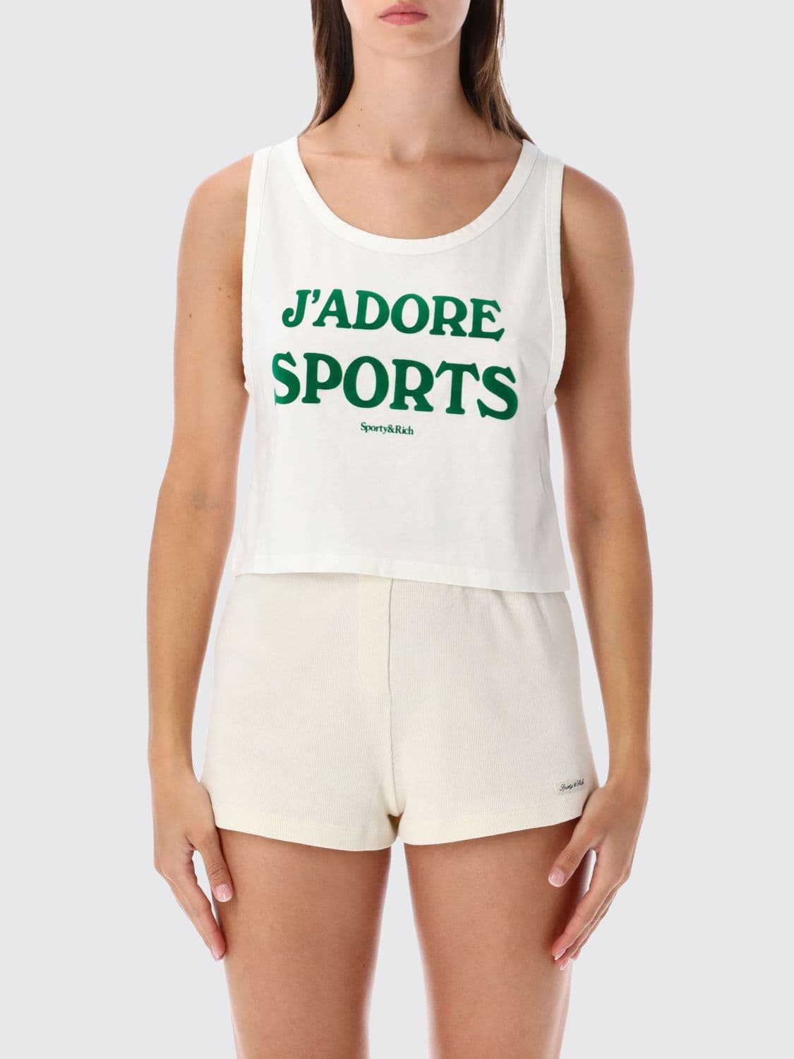 Sporty & Rich Cotton Tank Top with U-Neck and Front Slogan Print