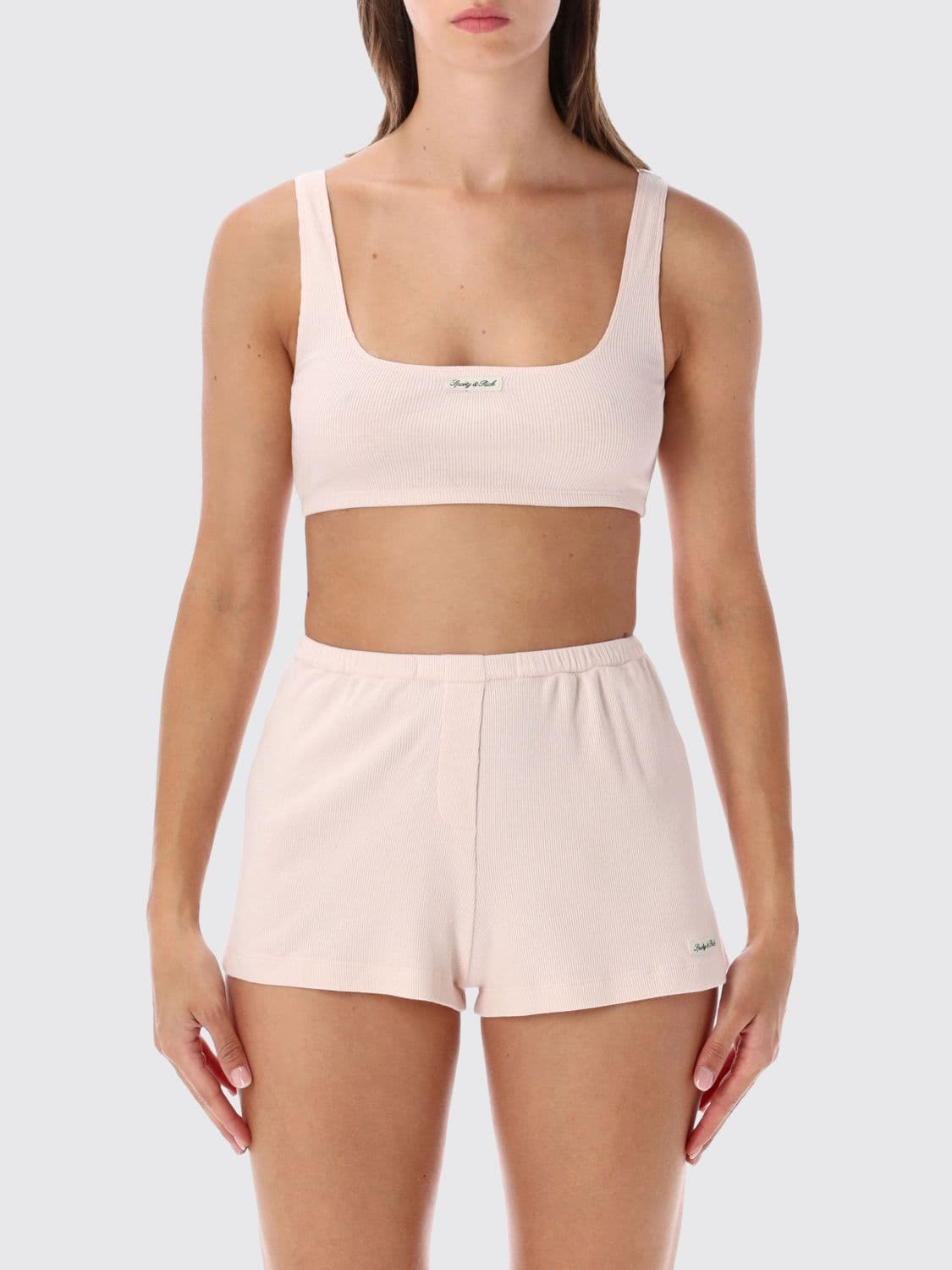 Sporty & Rich Cropped Slim Fit Stretch Cotton Top with Square Neckline
