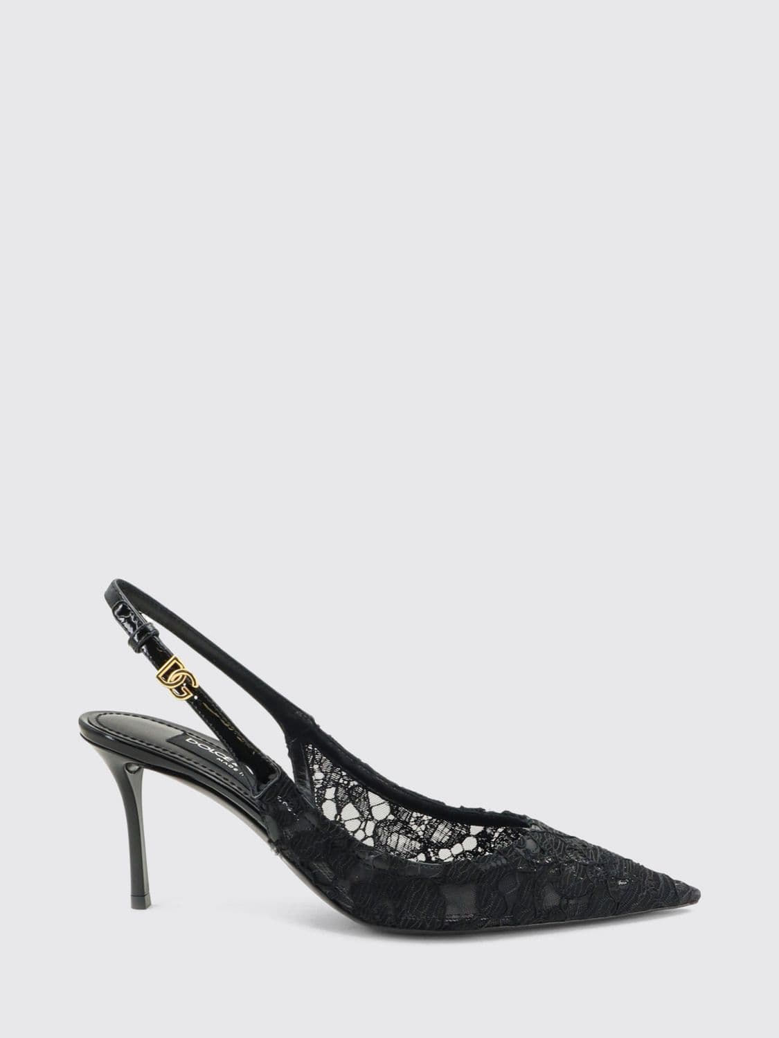 Dolce & Gabbana Embroidered Lace Slingbacks with DG Logo and Mid Heels
