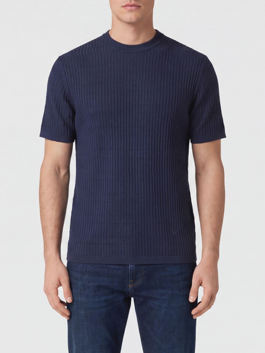 Emporio Armani Slim Fit Ribbed Virgin Wool Crewneck T-Shirt
