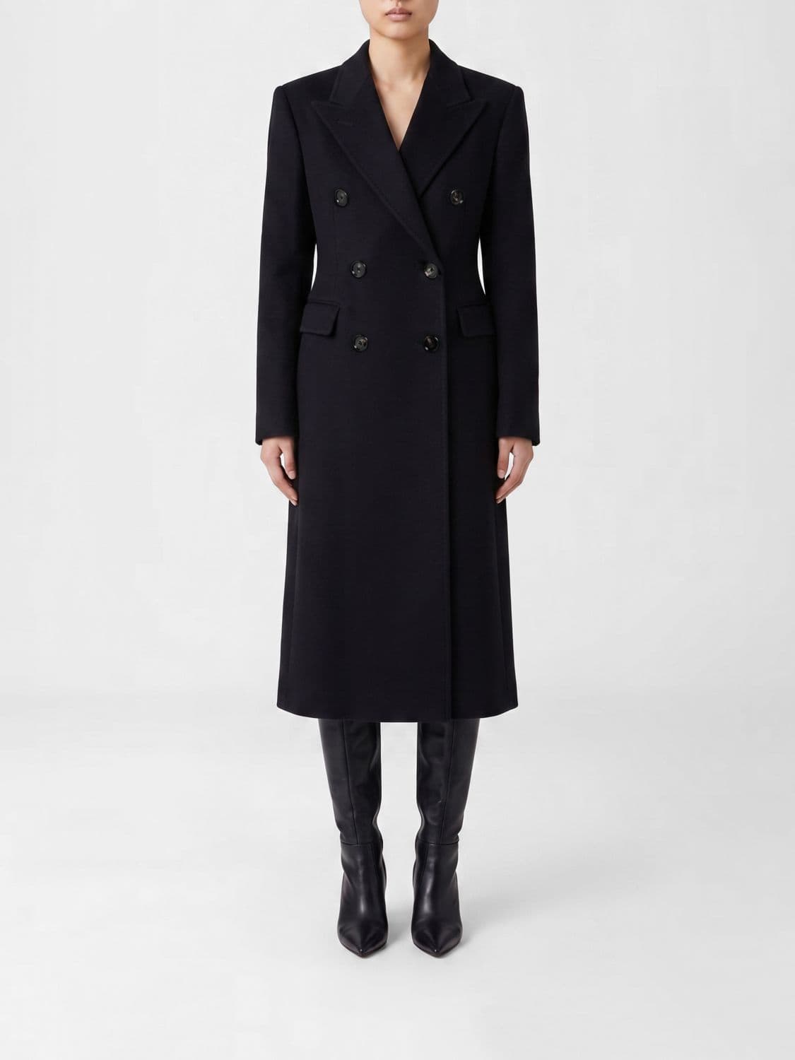 Tagliatore Double-Breasted Long Coat in Virgin Wool and Kashmir