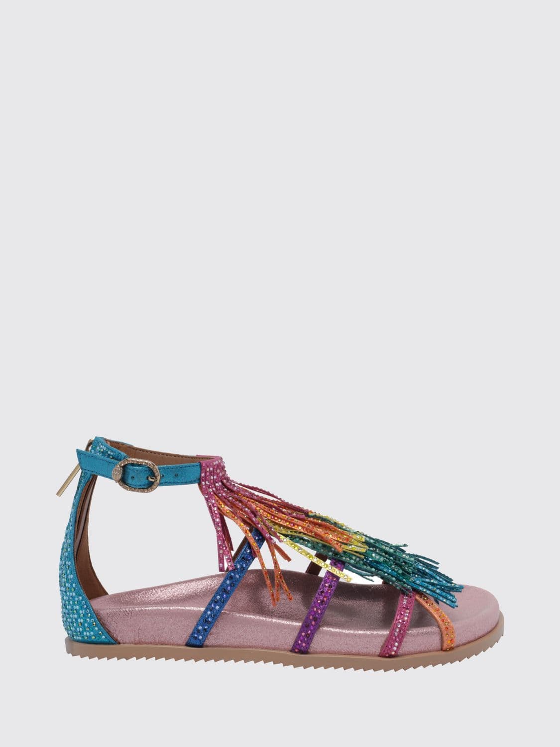 Kurt Geiger London Embellished Flat Sandals with Fringes and Rhinestones