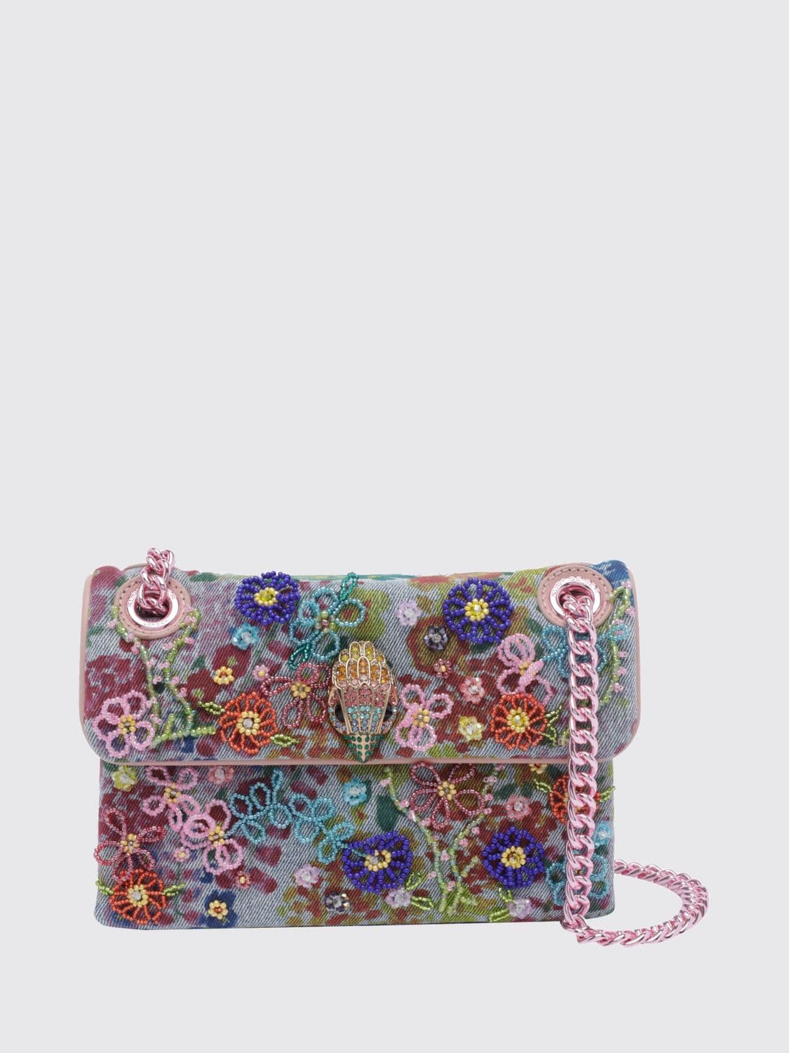 Kurt Geiger London Kensington Mini Denim Bag with Floral Embroidery