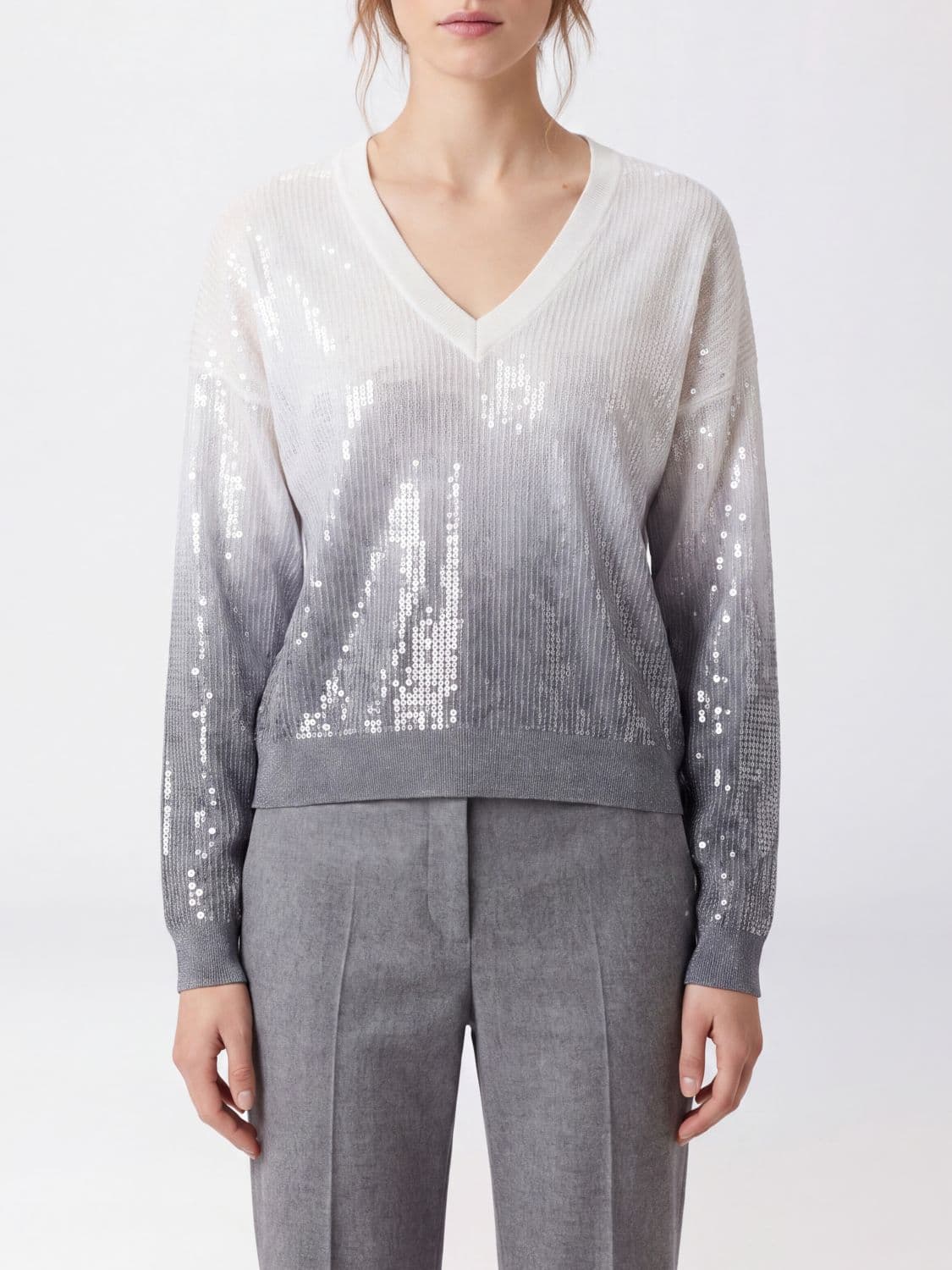Liu Jo Viscose V-Neck Jumper with Two-Tone Sequins