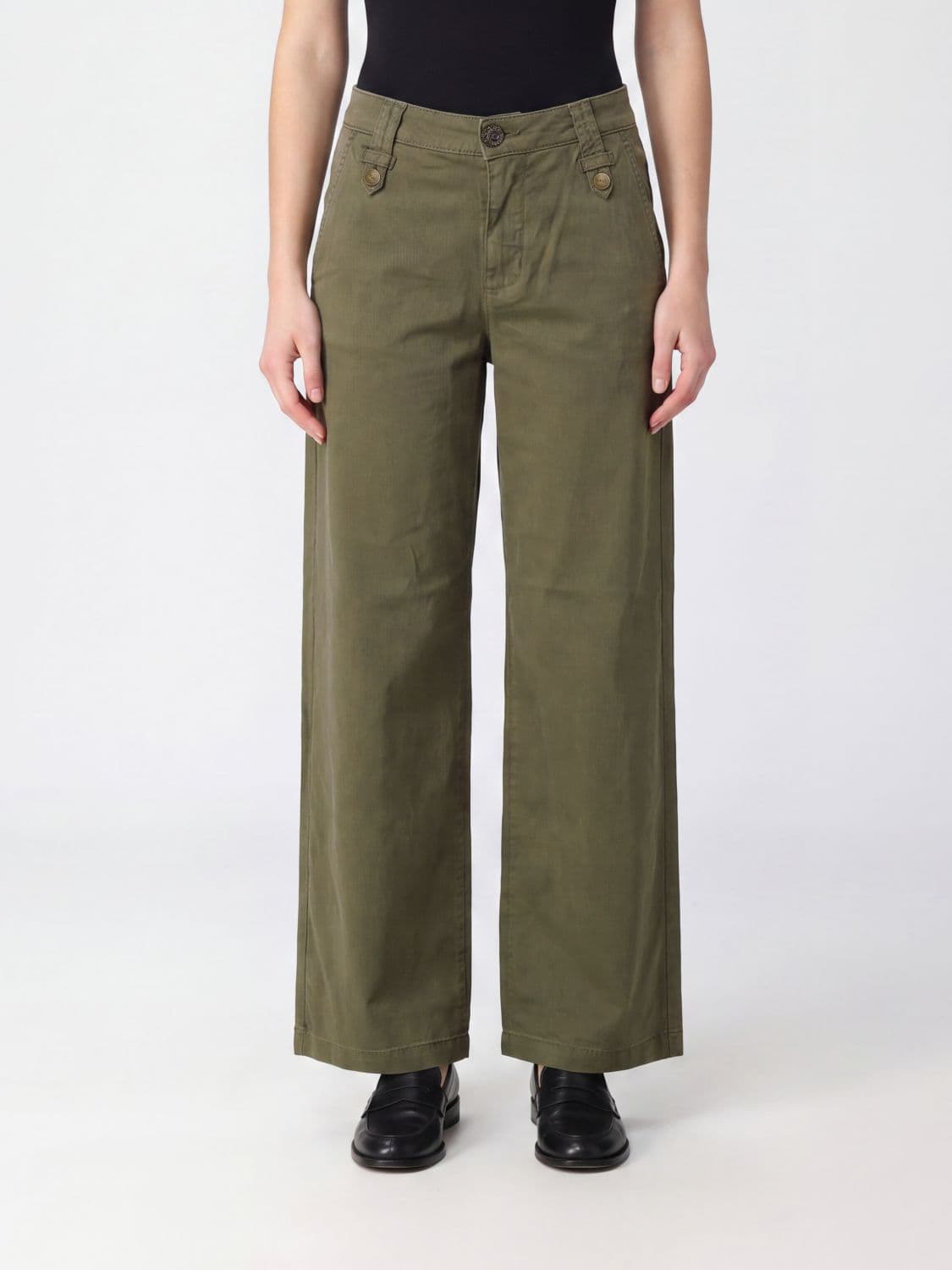 Liu Jo Stretch Cotton Wide-Leg Trousers with Mid-Rise Waist
