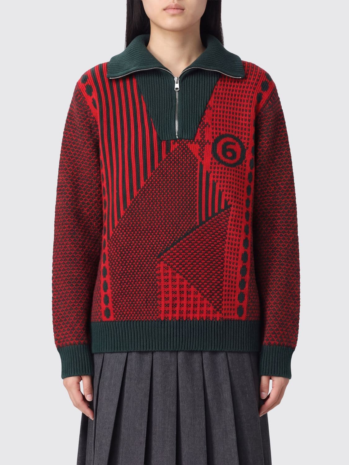 Mm6 Maison Margiela Striped Wool Blend Jumper with Jacquard Logo
