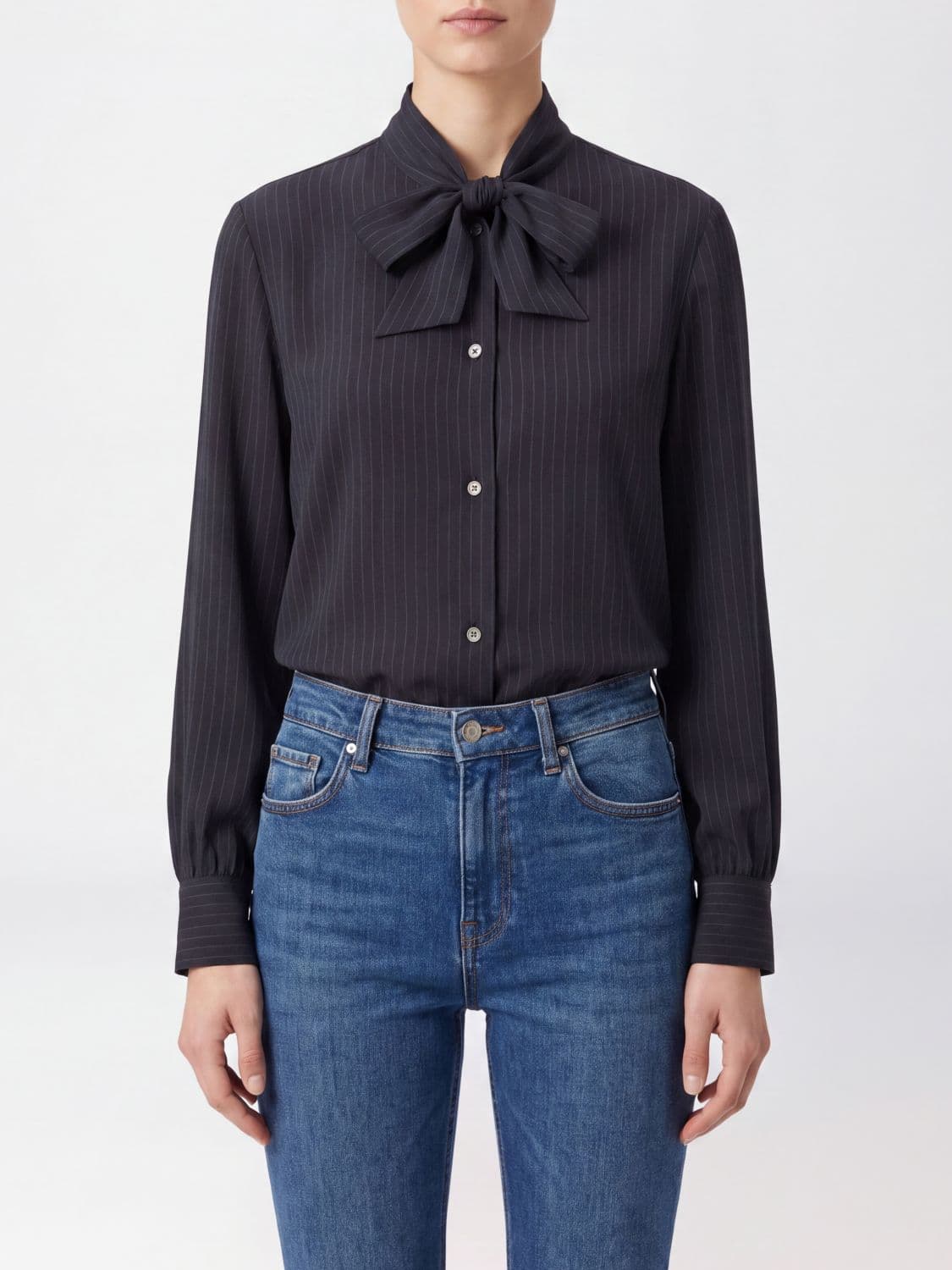 A.p.c. A. P.C. Striped Viscose Shirt with Long Sleeves and Pussy-bow Collar