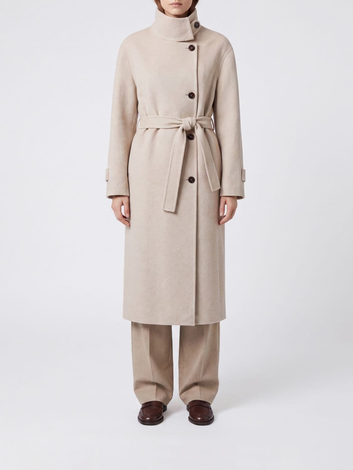 Brunello Cucinelli Double-Breasted 100% Cashmere Coat with a Waist Belt