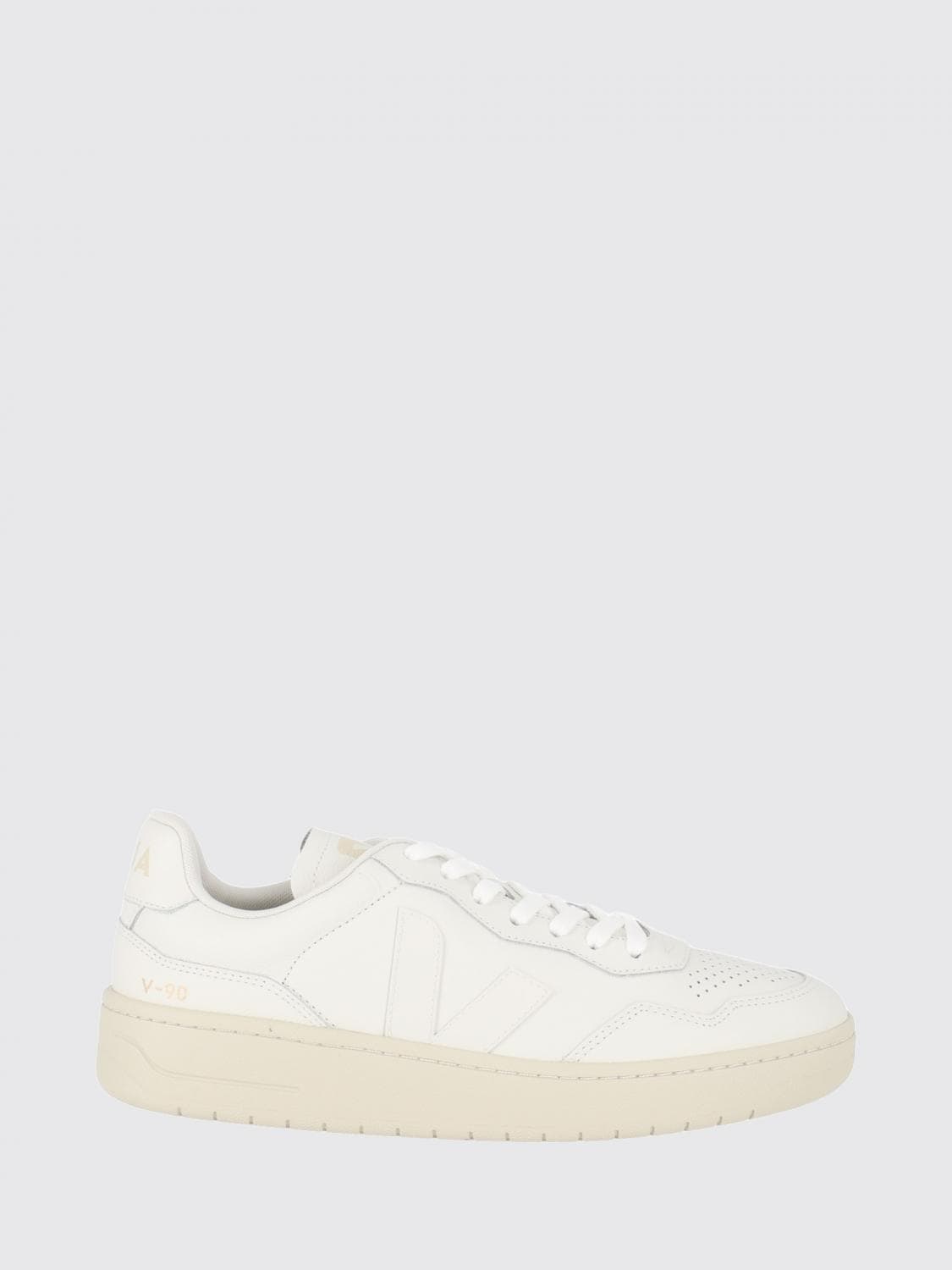 Veja V-90 Sustainable O. T. Leather Sneakers with Tone-on-Tone Logo