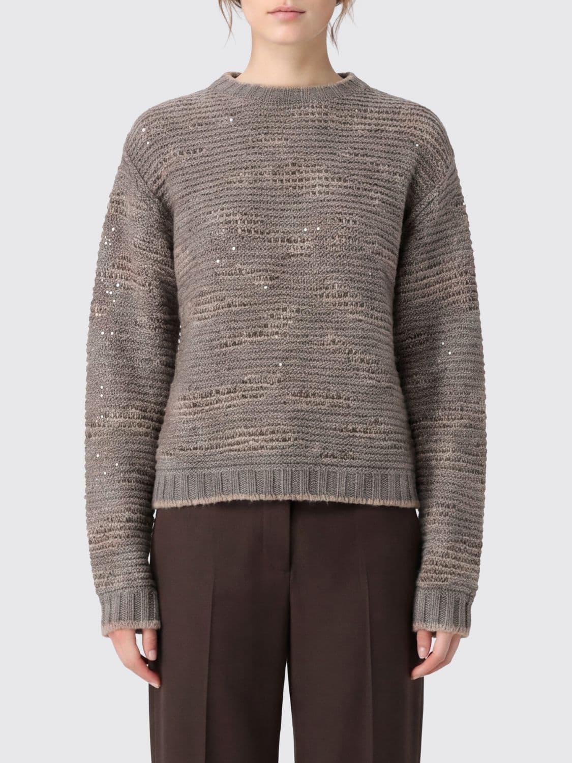Fabiana Filippi Sequin-Embellished Wool Blend Jumper with Dropped Shoulders