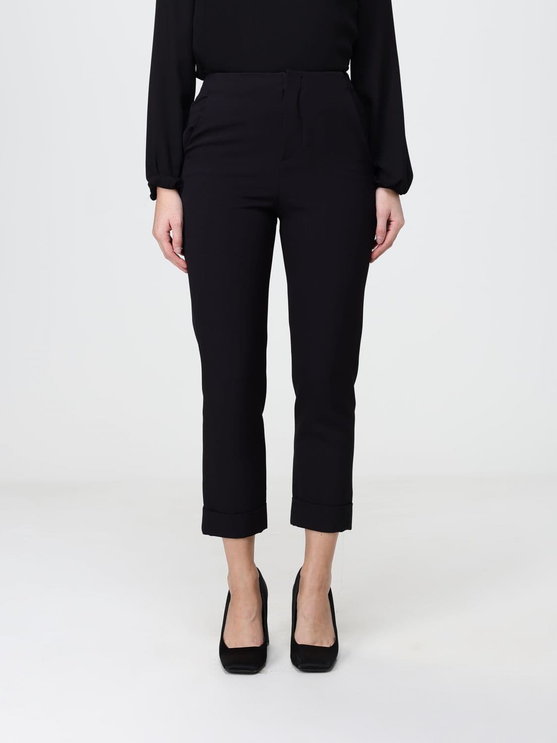 Hanita High-Waisted Cropped Crêpe Trousers with Slash Pockets