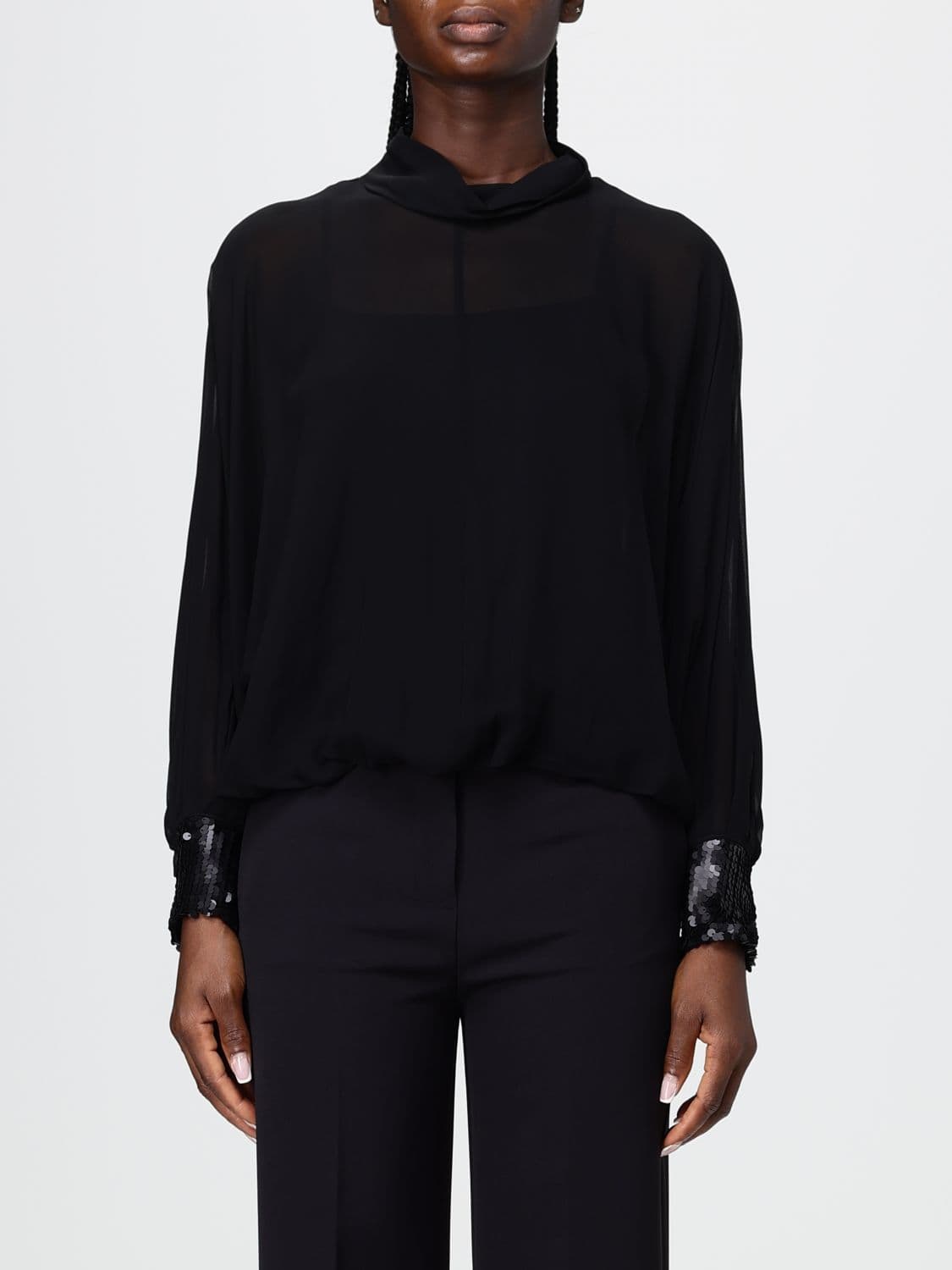Hanita Draped Viscose Blouse with Sequins and Long Sleeves