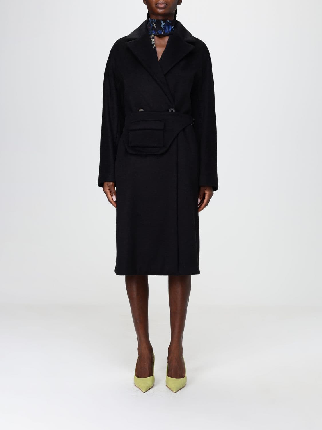 Hanita Long Robe Coat in Rayon Blend with Waist Belt