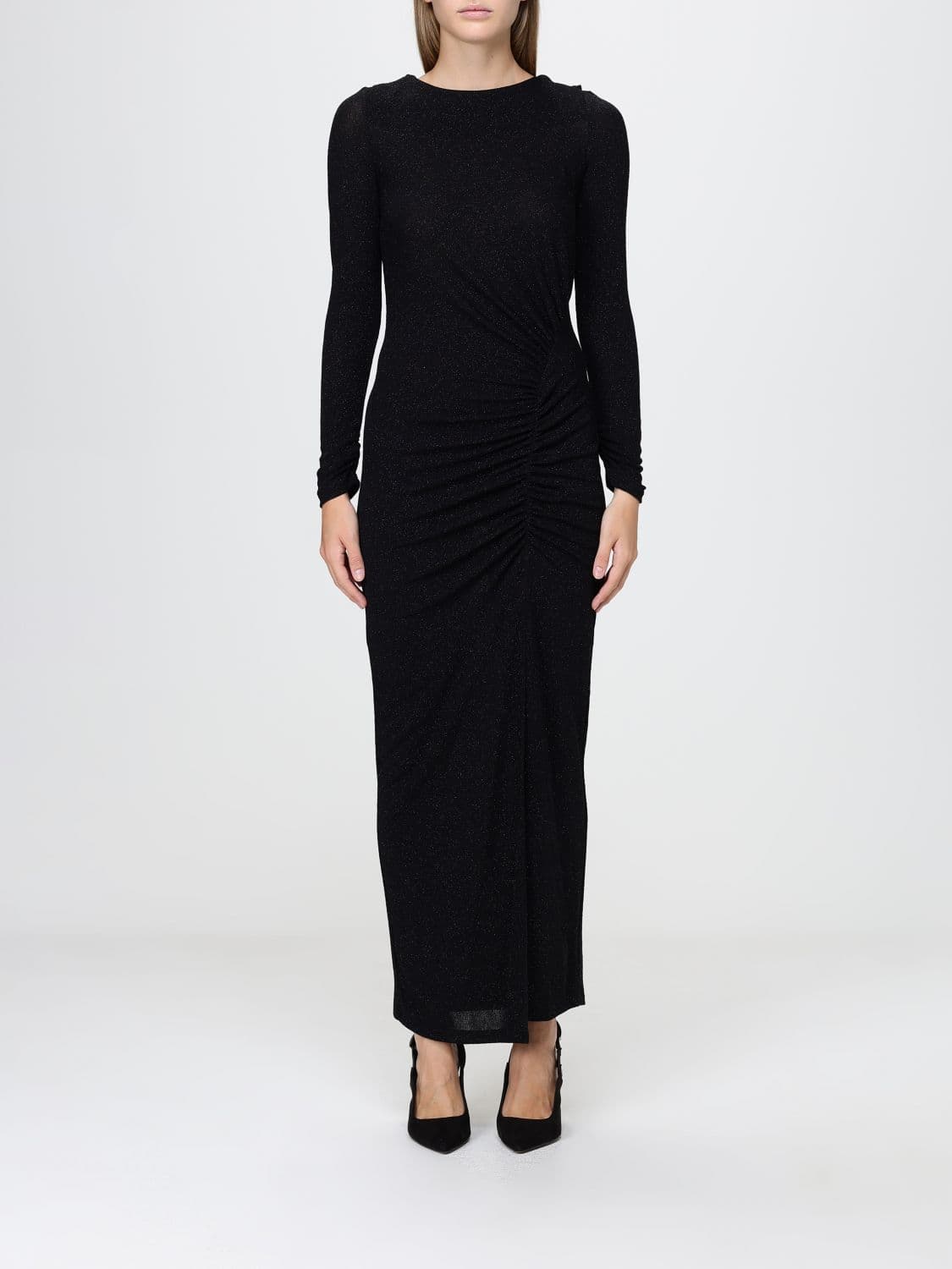 Hanita Draped Lurex Jersey Midi Sheath Dress with Side Slit