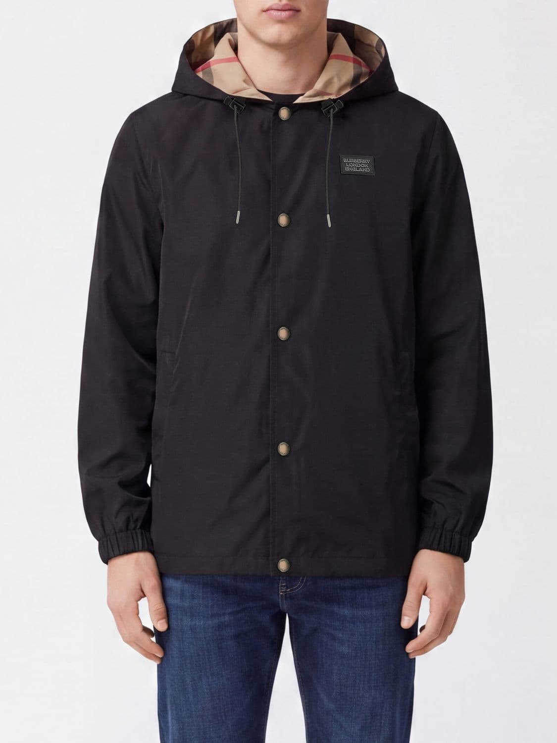 Burberry Technical Fabric Windbreaker Jacket with Hood and Contrast Logo