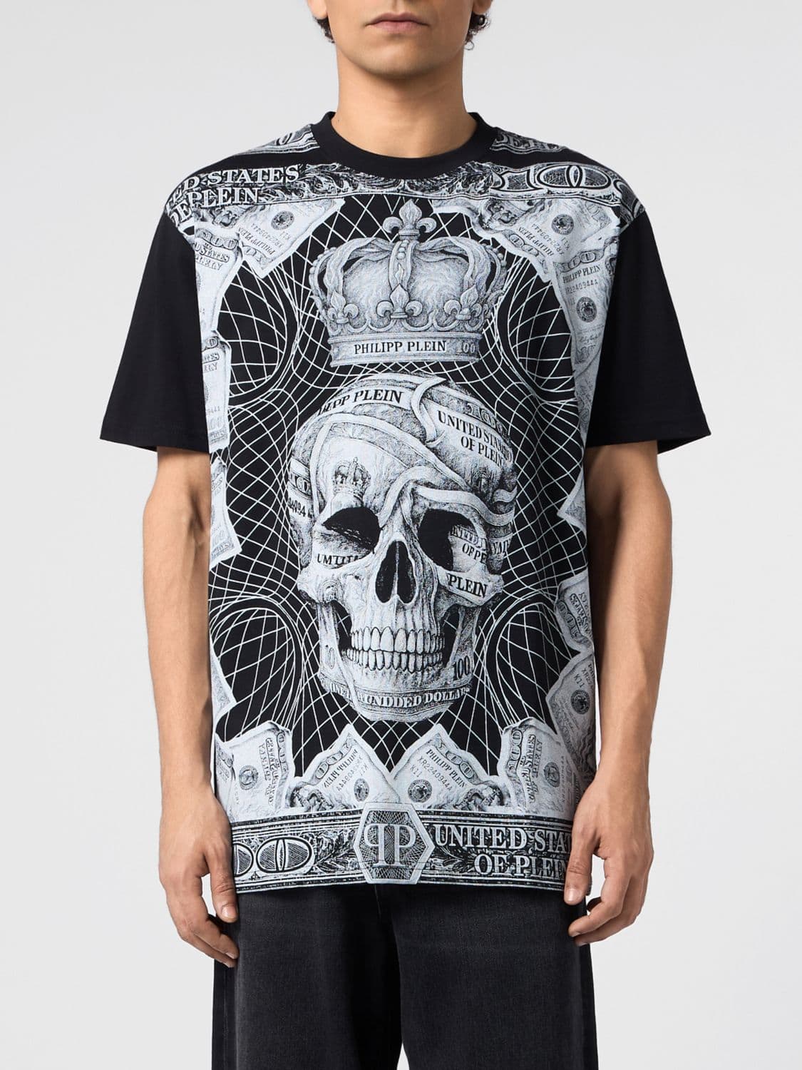 Philipp Plein Crew-Neck Cotton T-Shirt with Front Skull Graphic Print