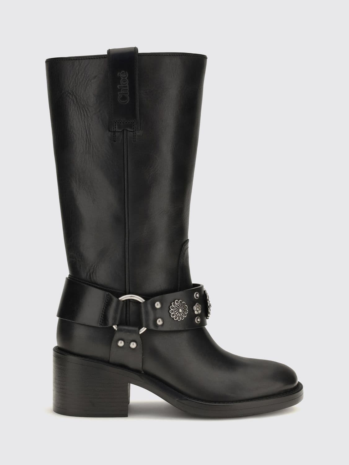 Chloé Dakota Studded and Embroidered Calf Leather Biker Boots
