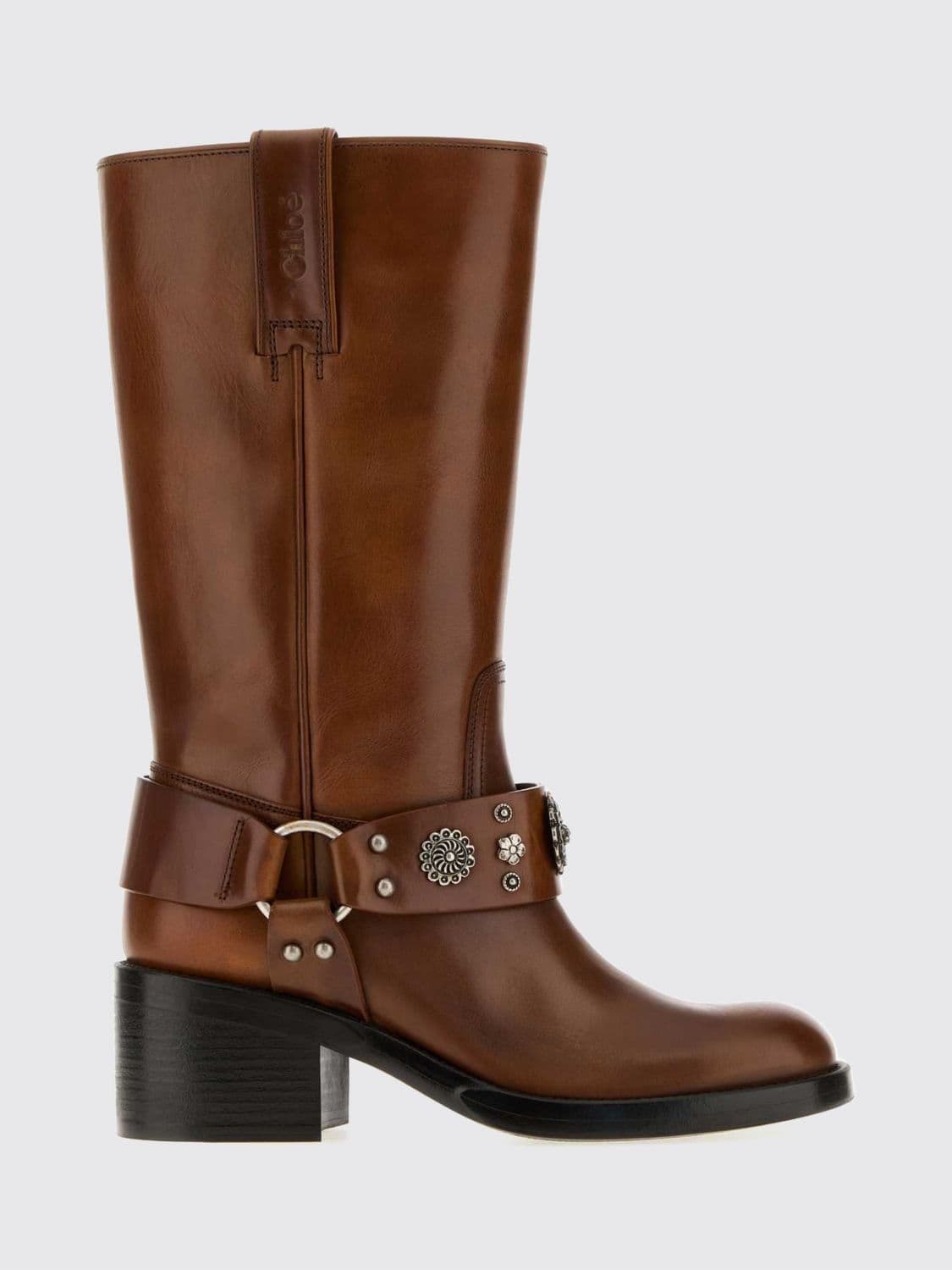 Chloé Dakota Studded and Embroidered Calf Leather Biker Boots
