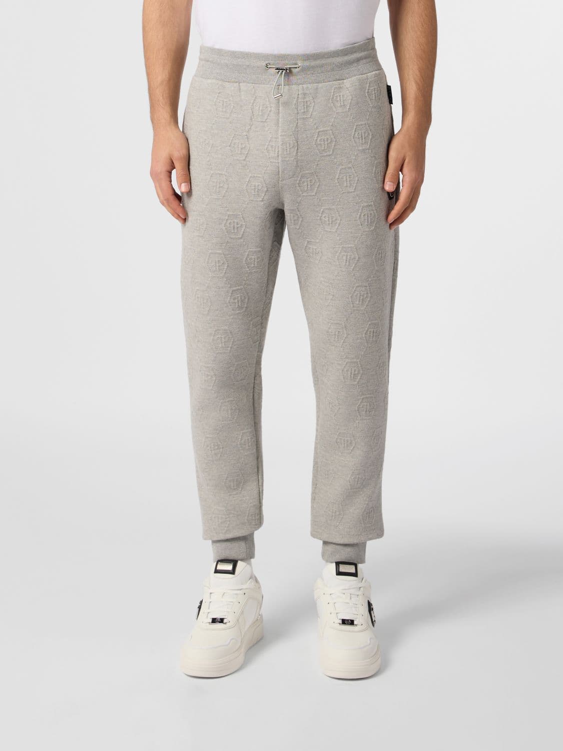 Philipp Plein Jersey Jogging Trousers with Drawstring and Jacquard Hexagon Logo