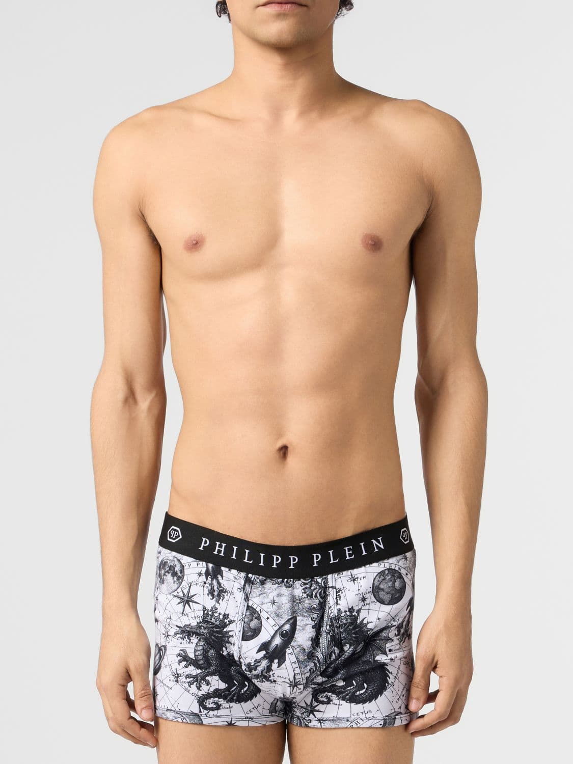 Philipp Plein Set of Two Stretch Cotton Boxers with Logo Waistband and Graphic Print
