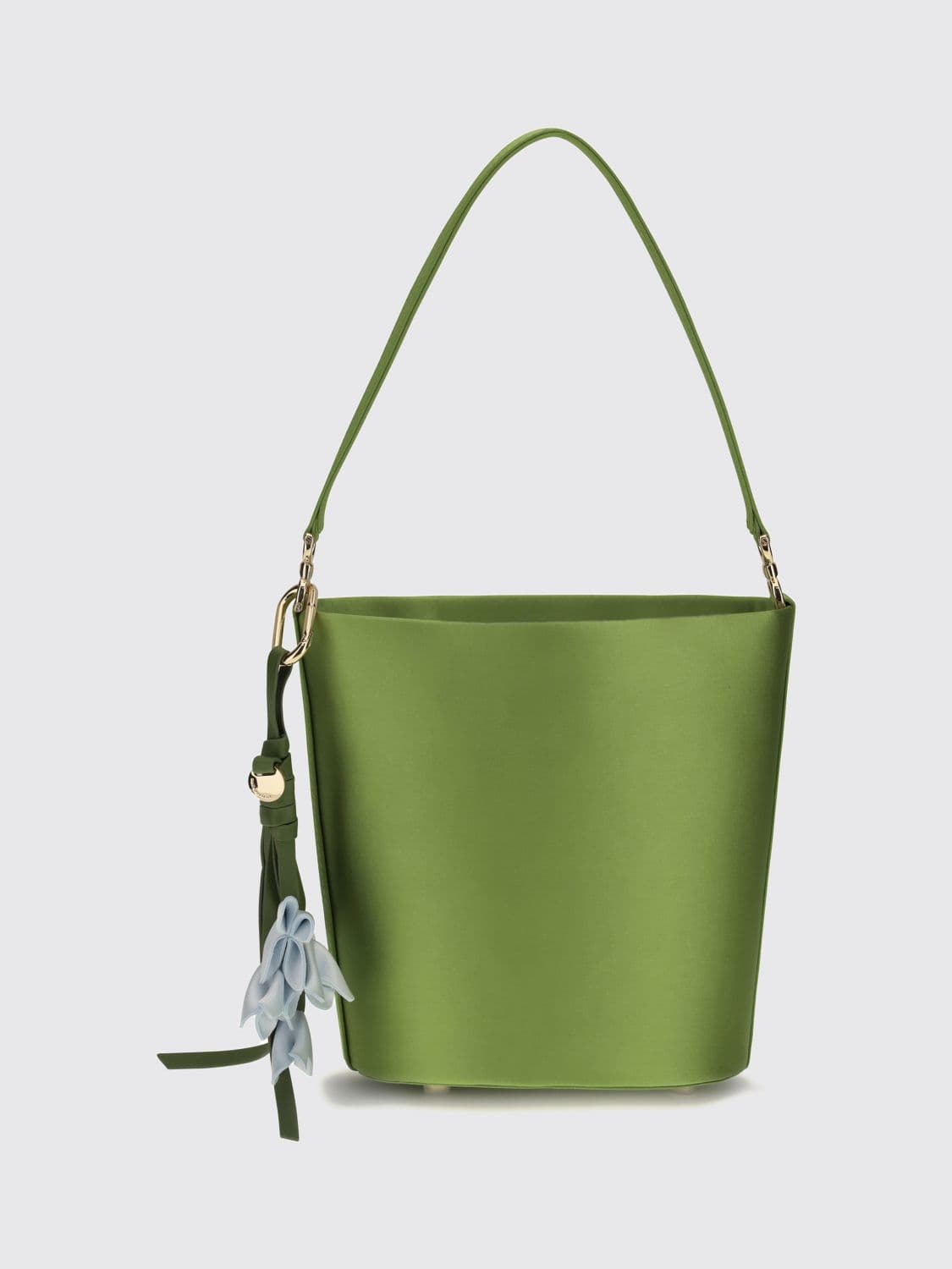 Self-Portrait Green Polyester Satin Mini Bucket Bag with Handle