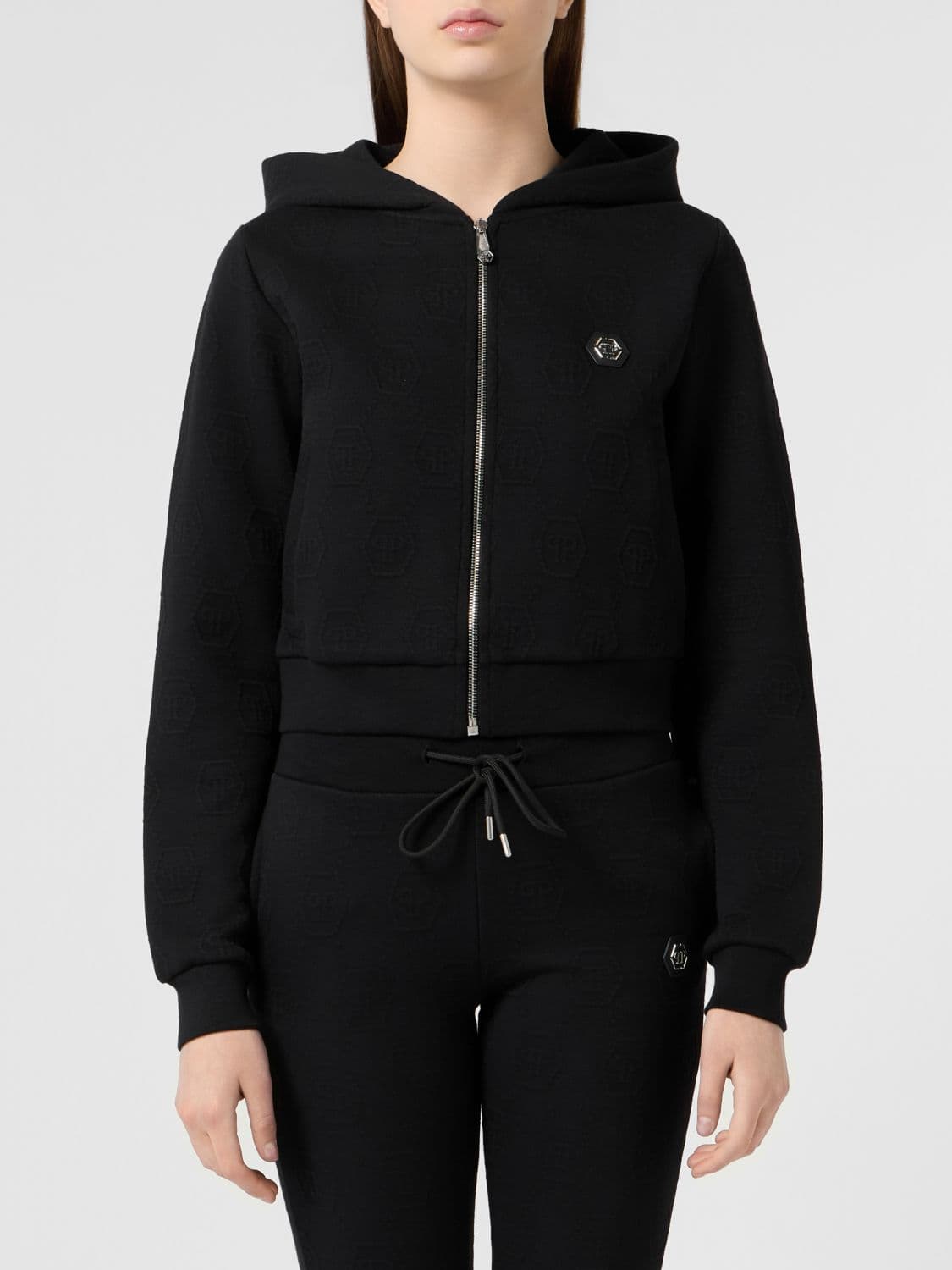 Philipp Plein Relaxed Fit Zip-Up Hoodie with Contrast Logo