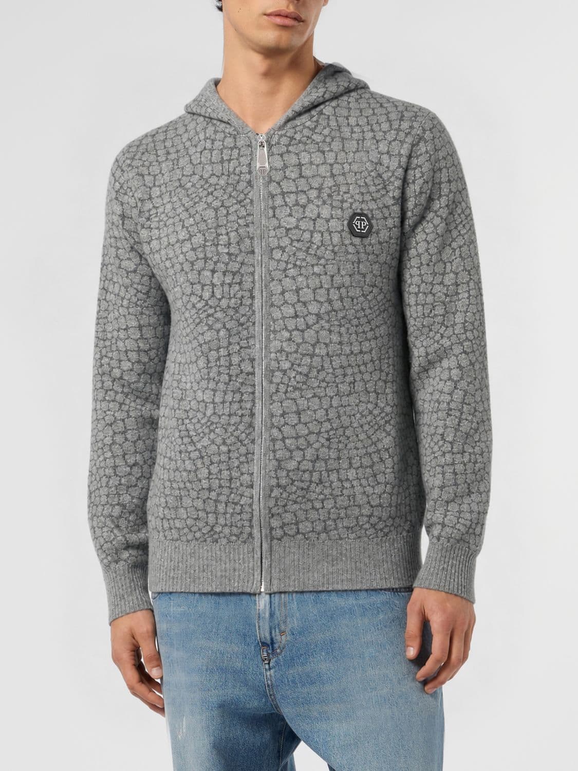 Philipp Plein Animalier Print Wool and Cashmere Hooded Sweatshirt