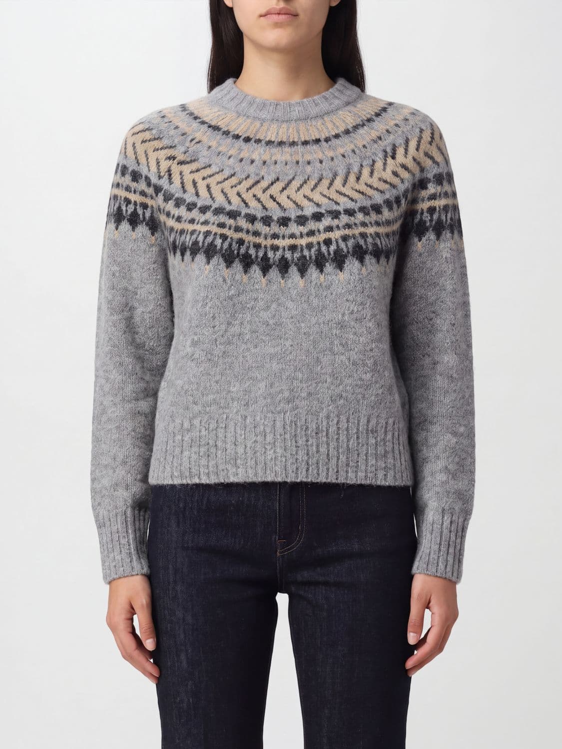 Barbour Ethnic Pattern Alpaca Blend Crewneck Jumper with Long Sleeves