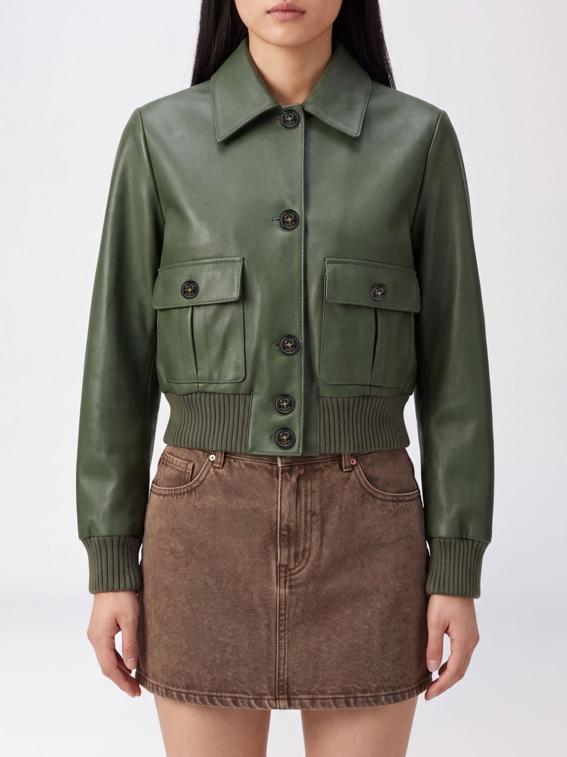 Valstar Shirt-Style Leather Bomber Jacket with Classic Collar