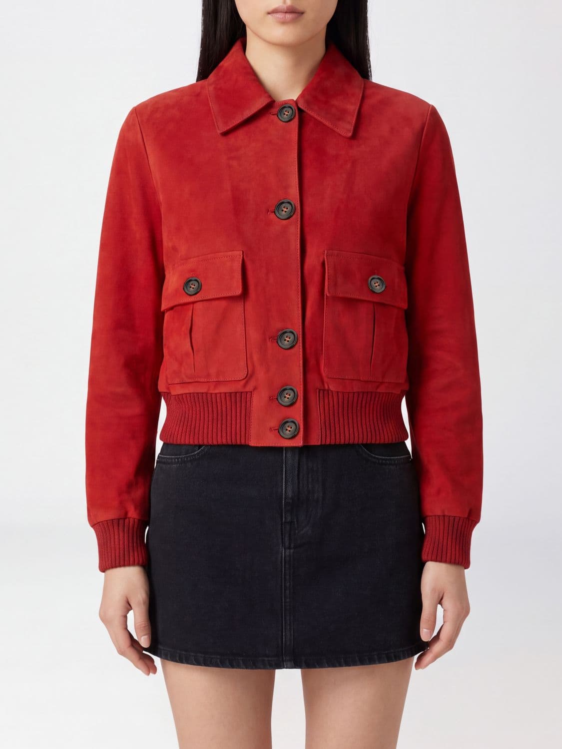 Valstar Shirt-Style Suede Bomber Jacket with Classic Collar