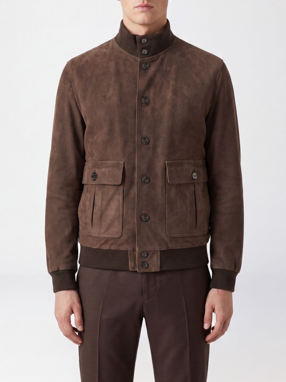 Valstar Suede Bomber Jacket with Funnel Neck and Patch Pockets