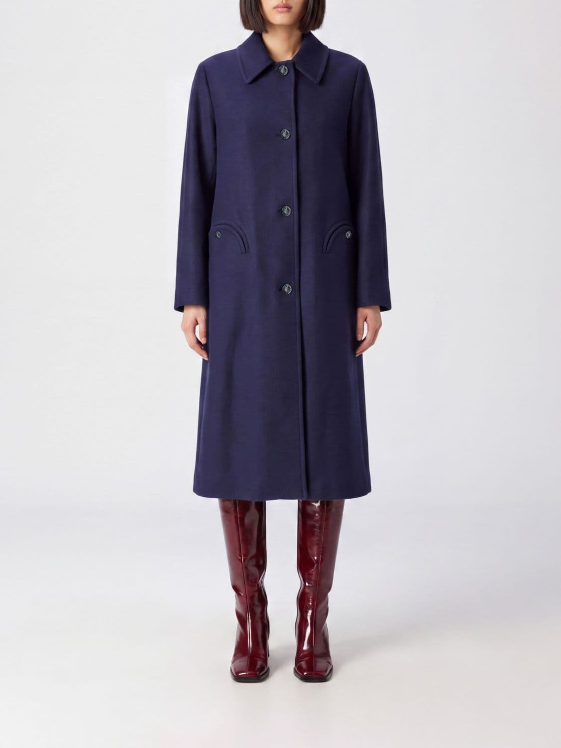 Blazé Milano Single-Breasted Long Merino Wool Coat with Classic Collar