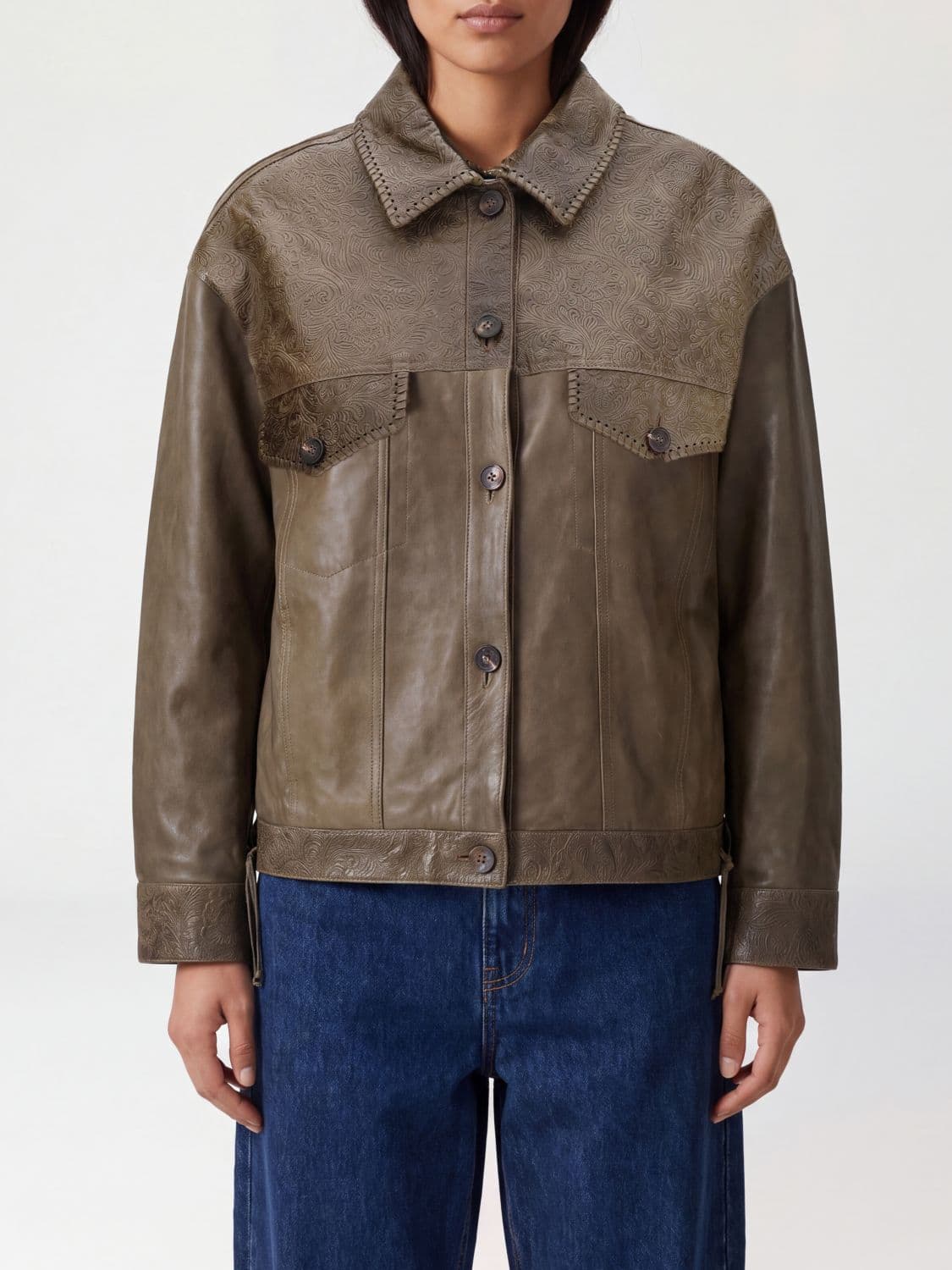 Golden Goose Calfskin Leather Overshirt Jacket with Dropped Shoulders
