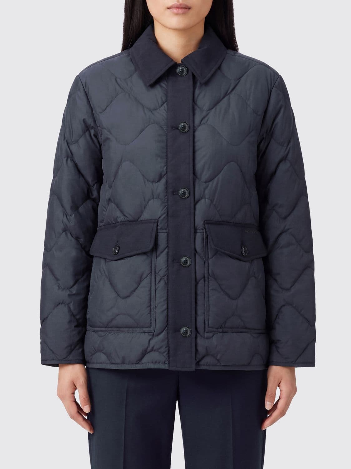 Woolrich Polyester Down Jacket with Classic Collar and Patch Pockets