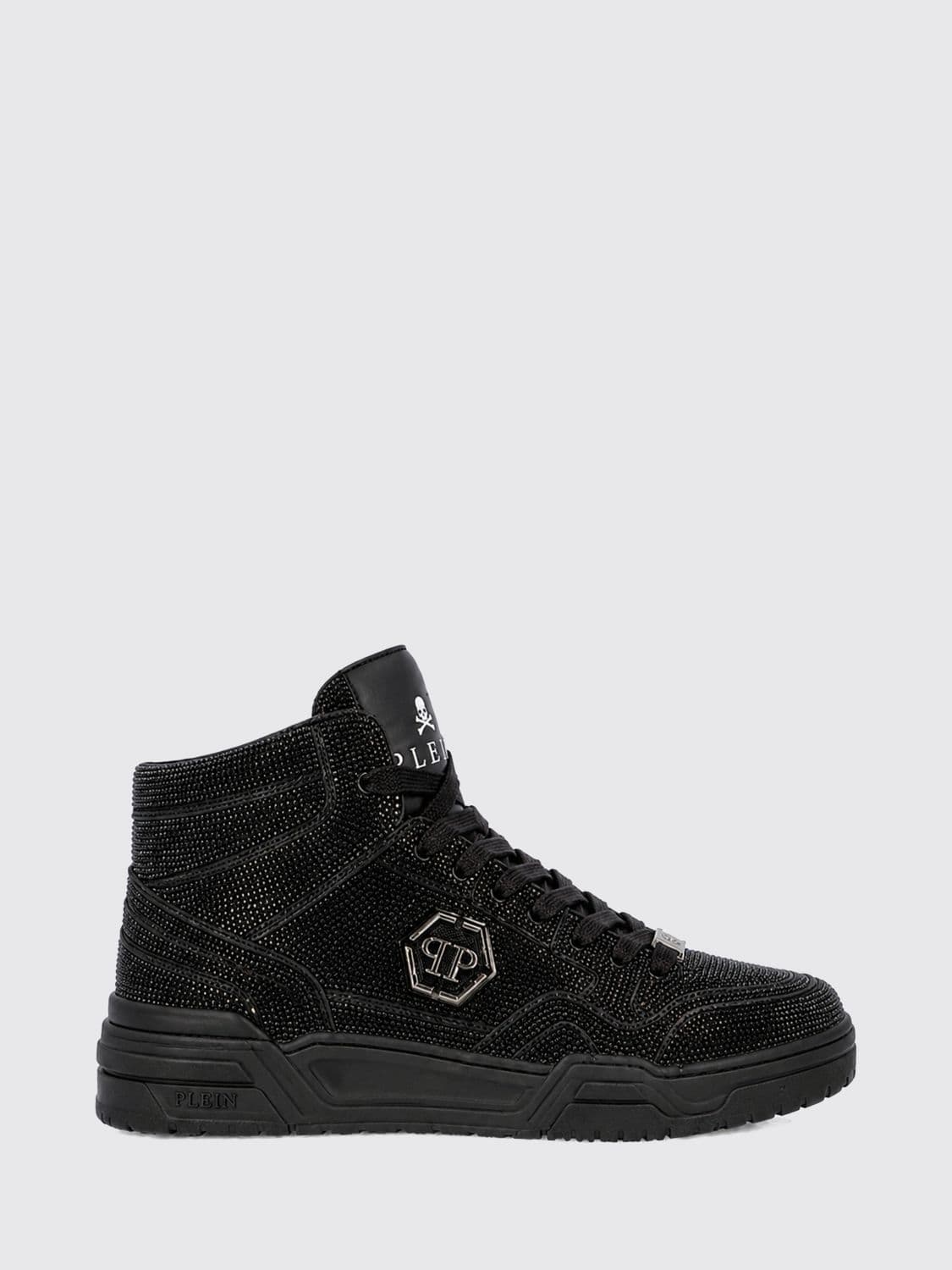 Philipp Plein Hexagon High-Top Leather Trainers with Crystal Application
