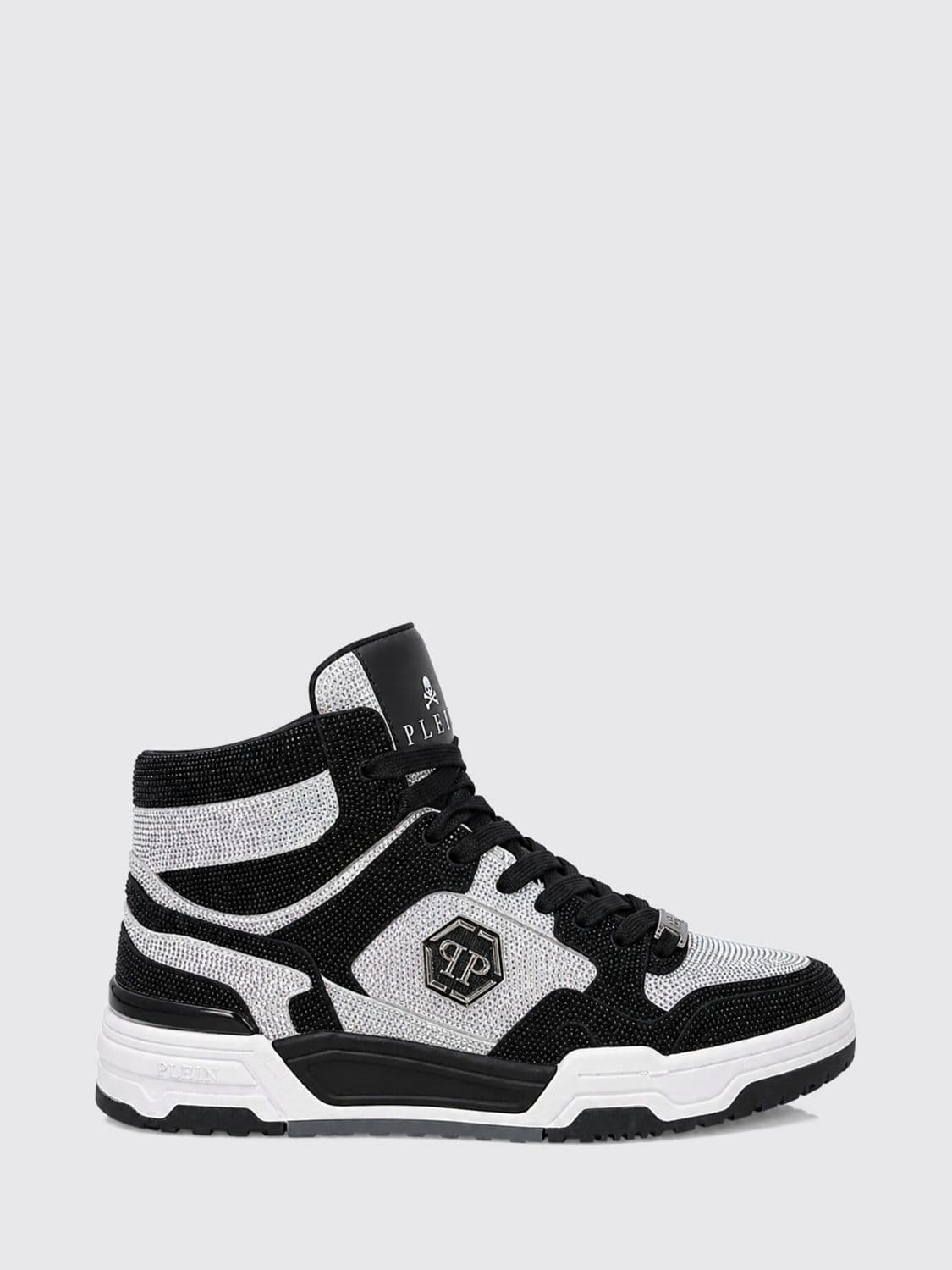 Philipp Plein Hexagon High-Top Leather Trainers with Crystal Application
