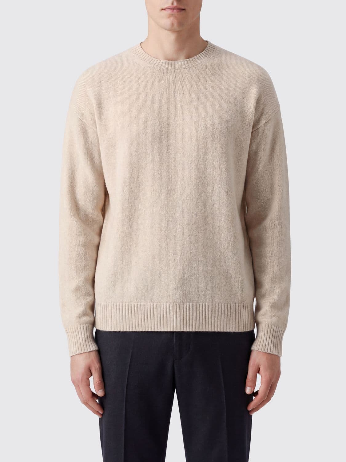 Laneus Cashmere and Silk Crewneck Jumper with Dropped Shoulders