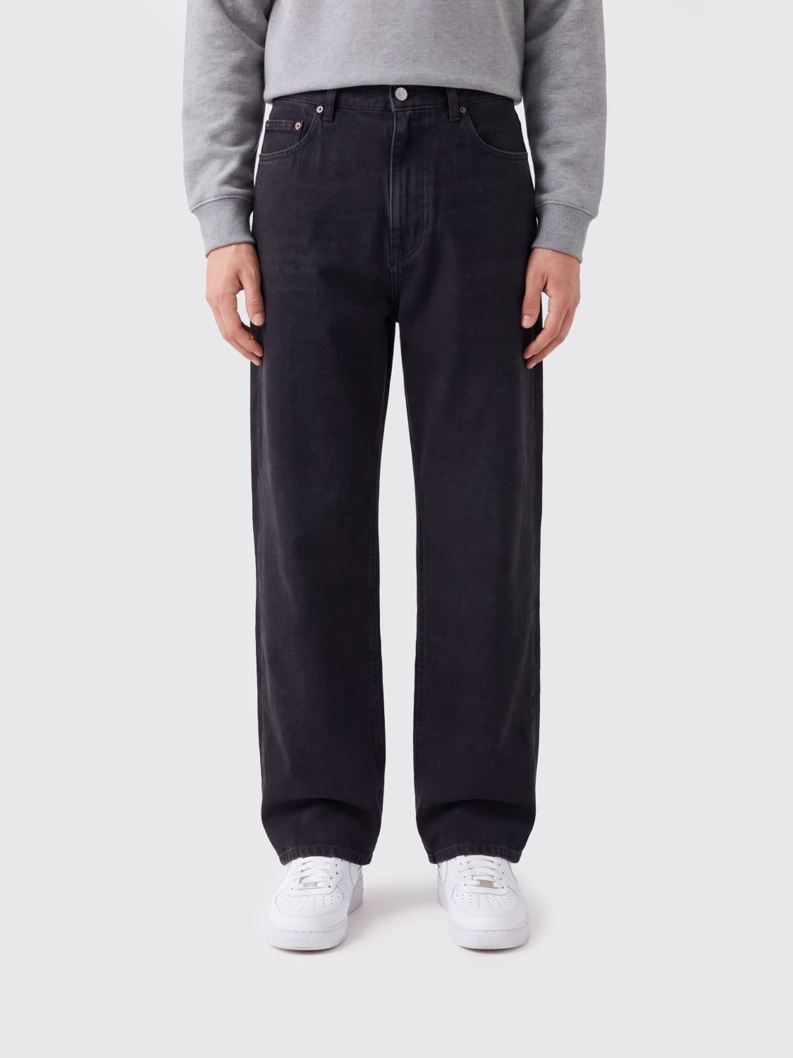 Mm6 Maison Margiela Mid-Rise Wide-Leg Jeans in Black Cotton Denim