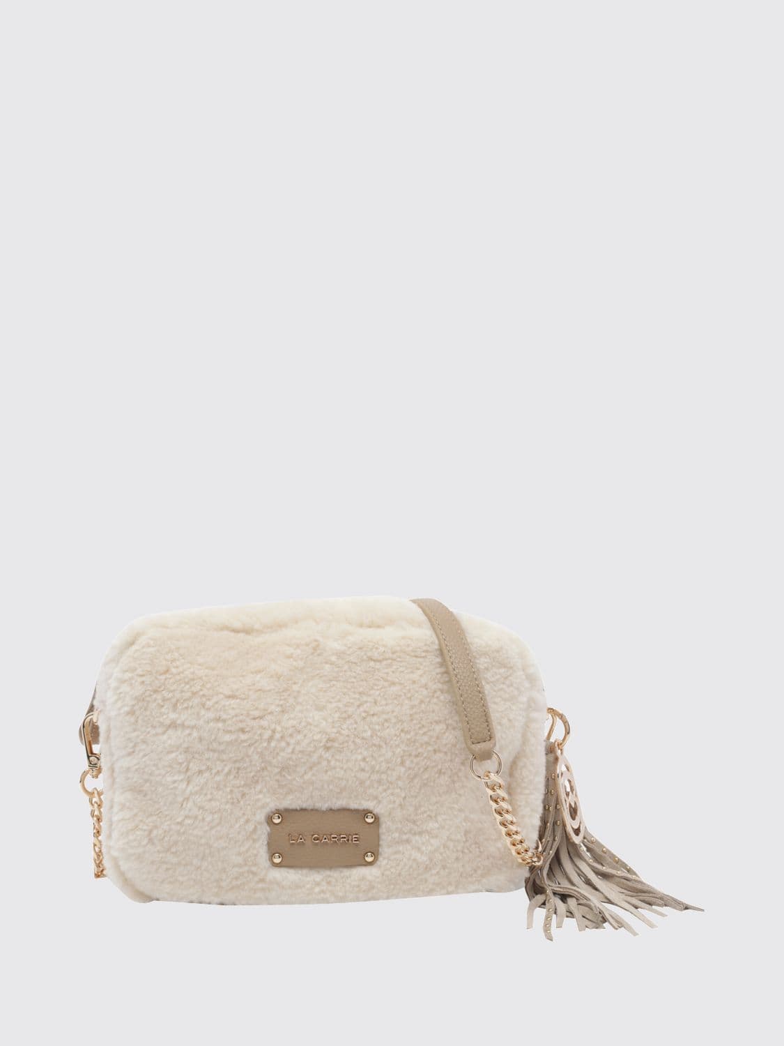 La Carrie Faux Fur Mini Camera Bag with Charms and Tassels · OS