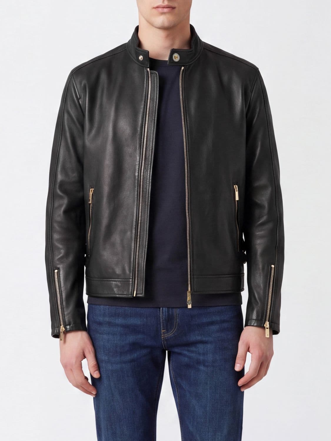 Versace Biker Jacket in Soft Lambskin Leather with a Biker Collar and Zips