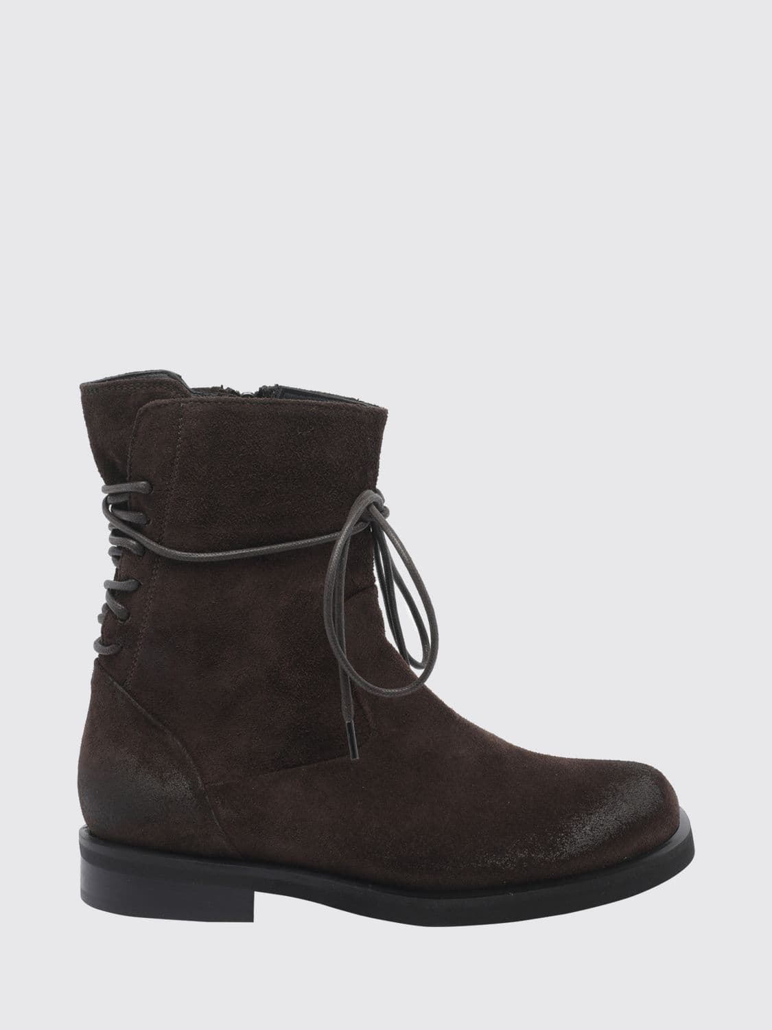 Poeve Suede Calfskin Ankle Boots with Adjustable Straps and a Low Heel