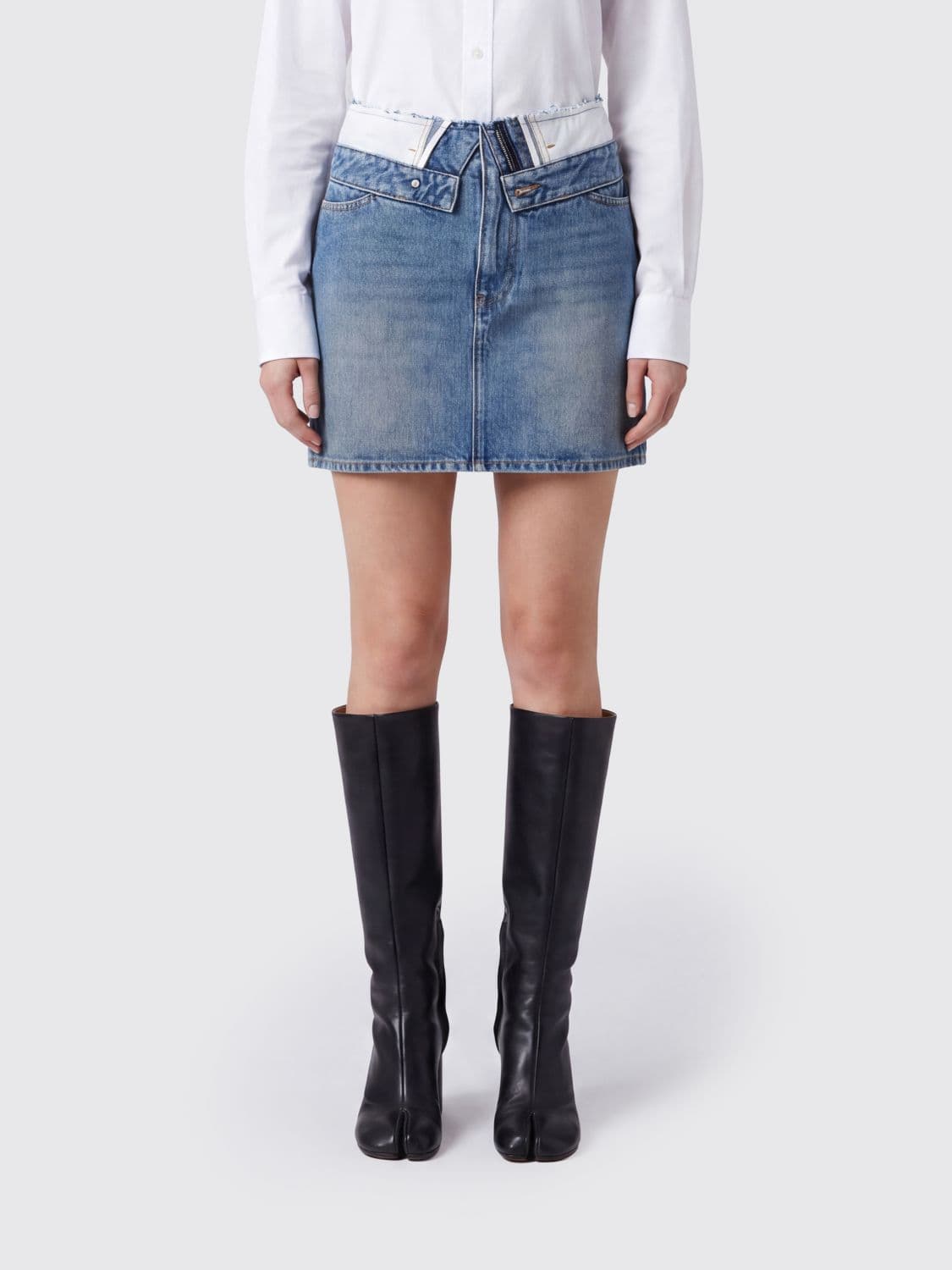 Mm6 Maison Margiela High-Waisted Cotton Denim Pencil Mini Skirt