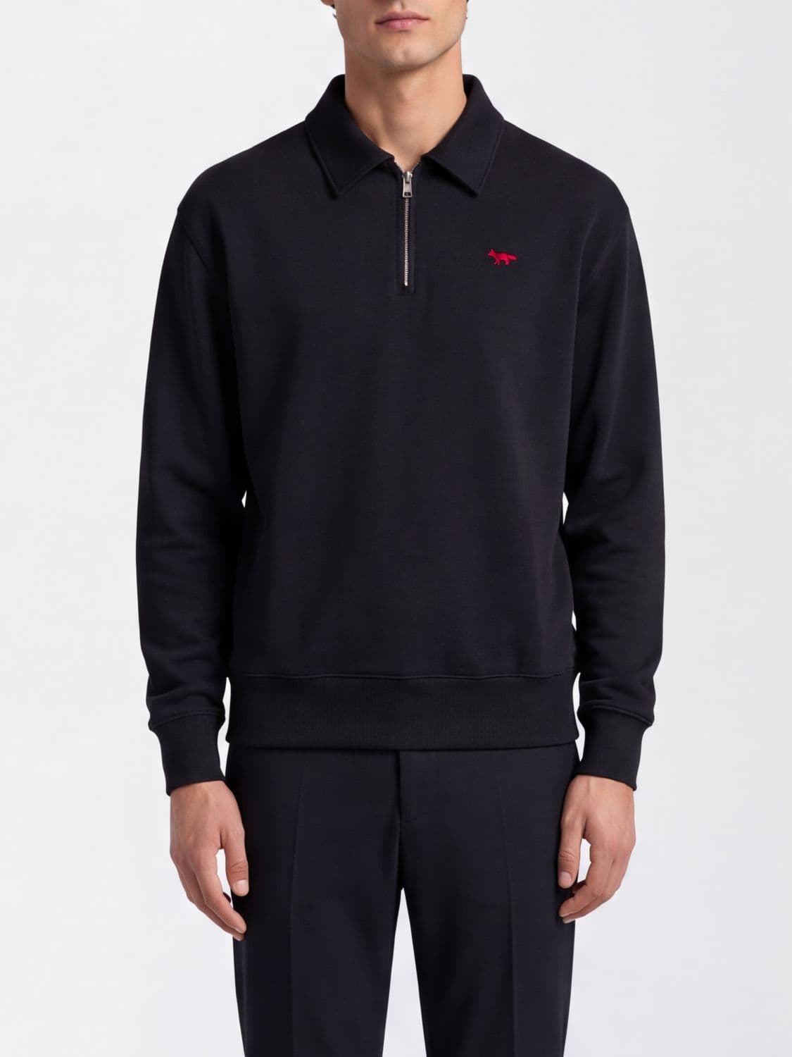 Maison Kitsuné Long-Sleeve Cotton Polo with Zip Closure