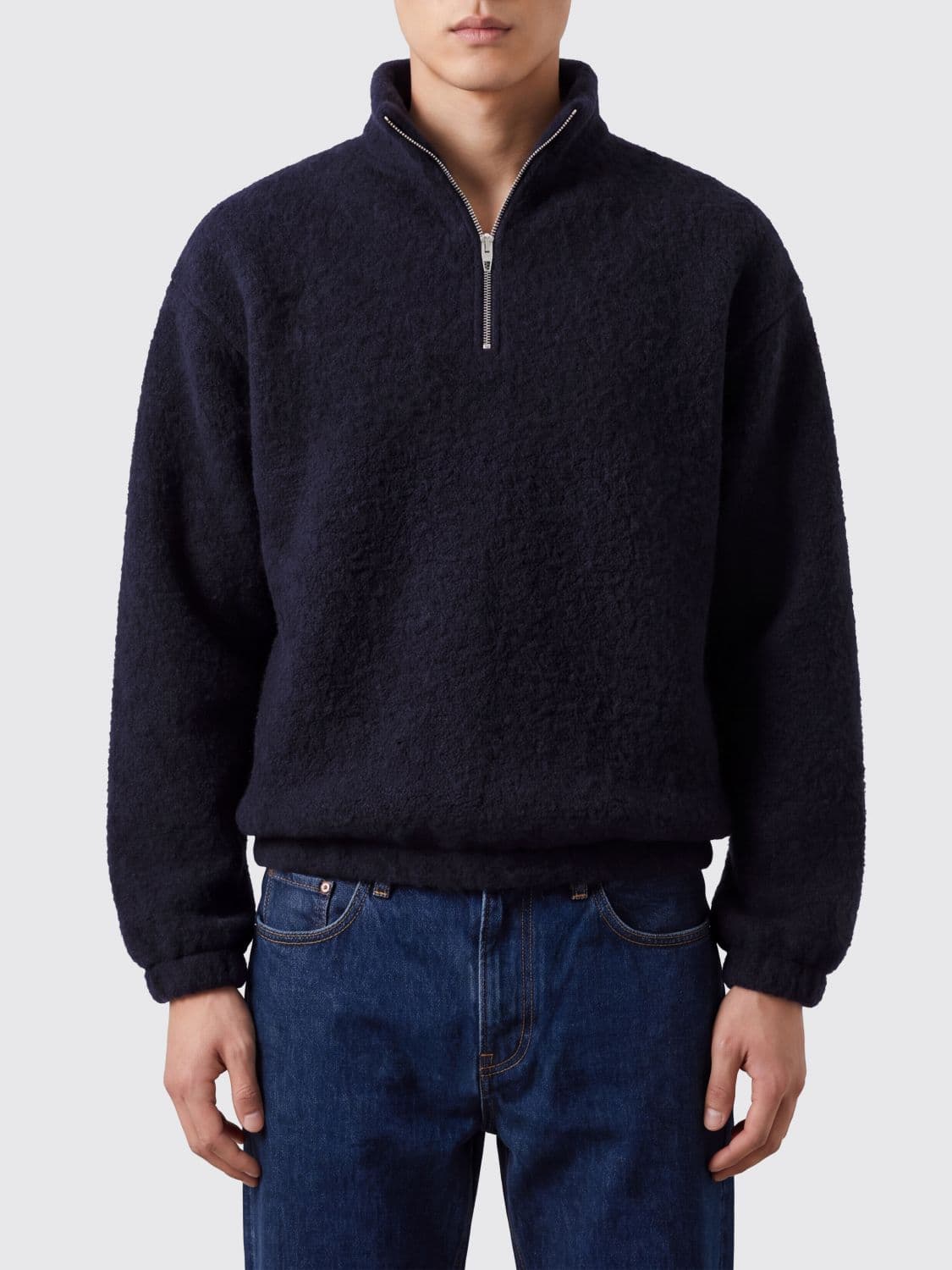 Jil Sander High Neck Wool Blend Jumper with Half-Zip Closure