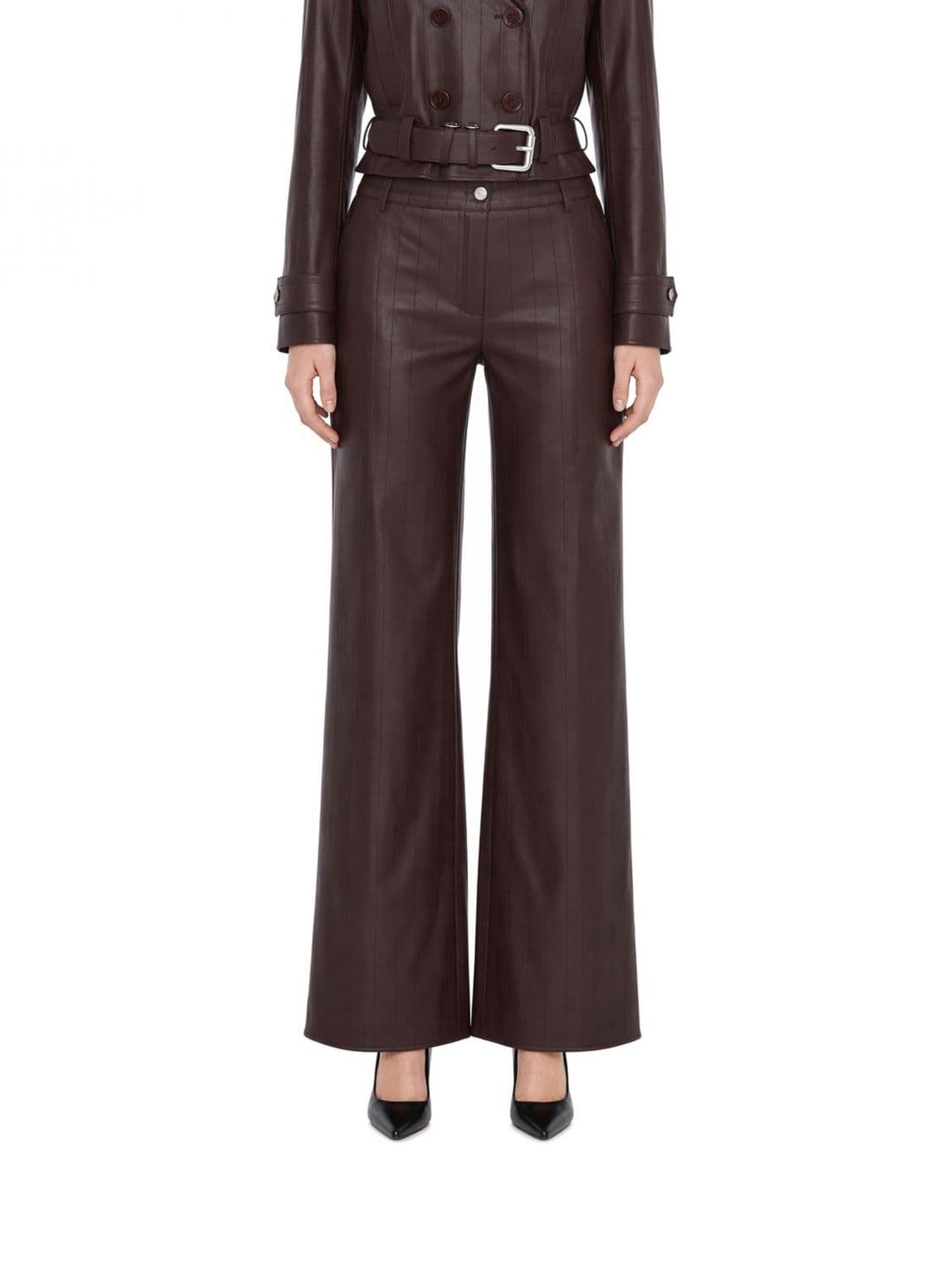 Patrizia Pepe High-Waisted Flared Trousers in Smooth Synthetic Leather