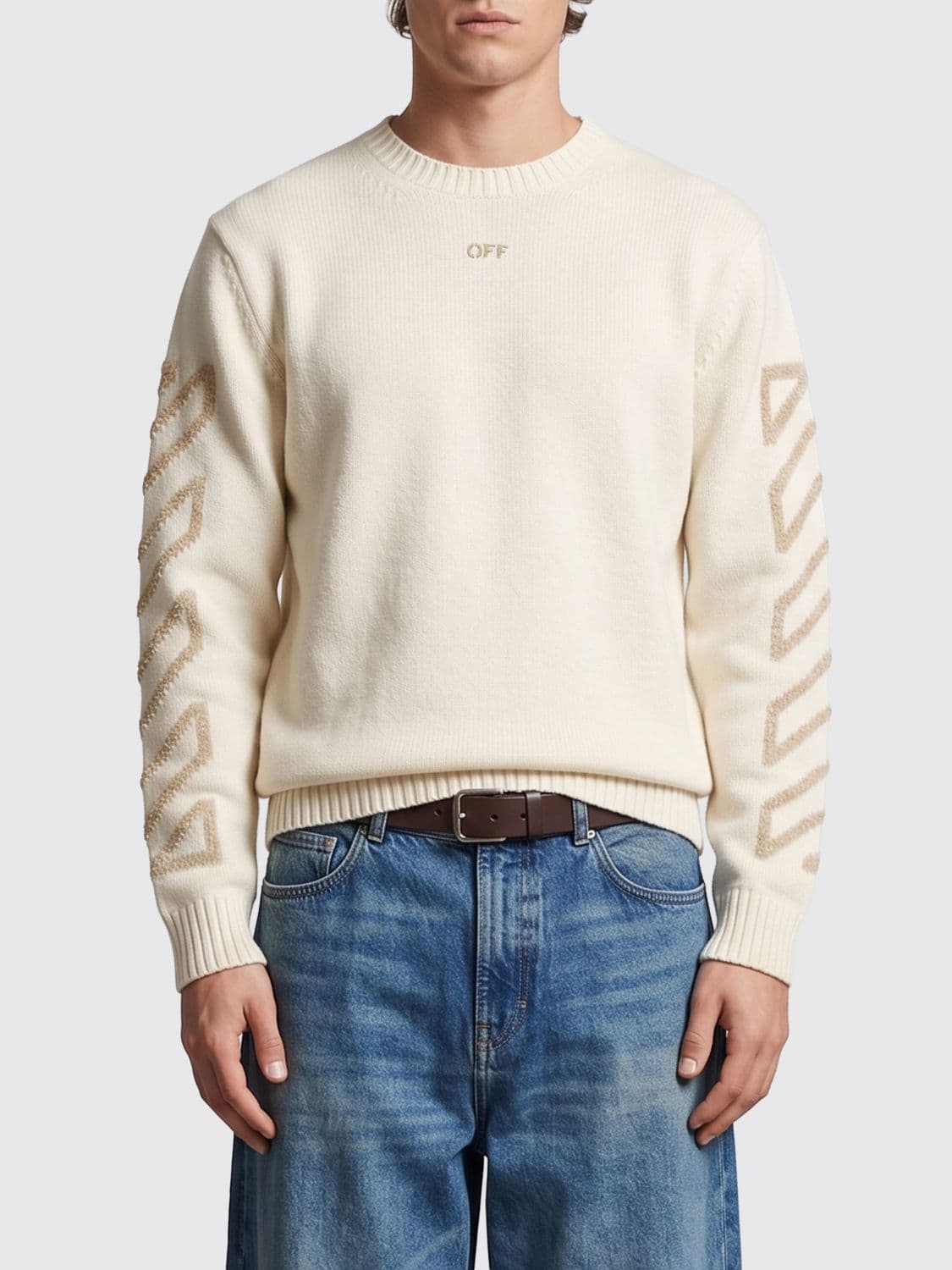 Off-White Wool Blend Crewneck Jumper with Arrow Logo and Diag Motif