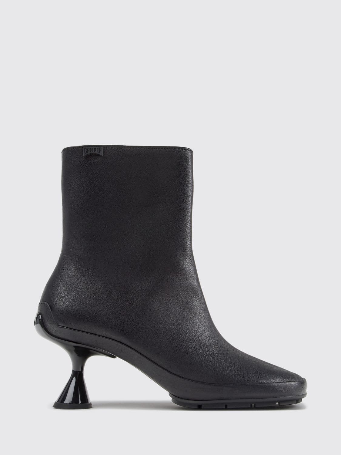 Camper Right Left Ankle Boots in Calfskin with a Spool Heel and Side Zip